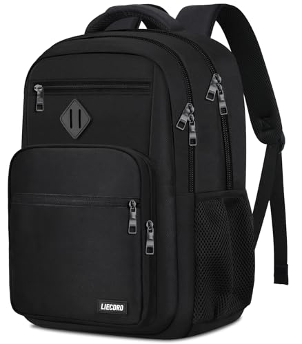 LIECDRO Black Backpack for Men: 15.6-Inch Laptop Daypack for School, Work, and Travel