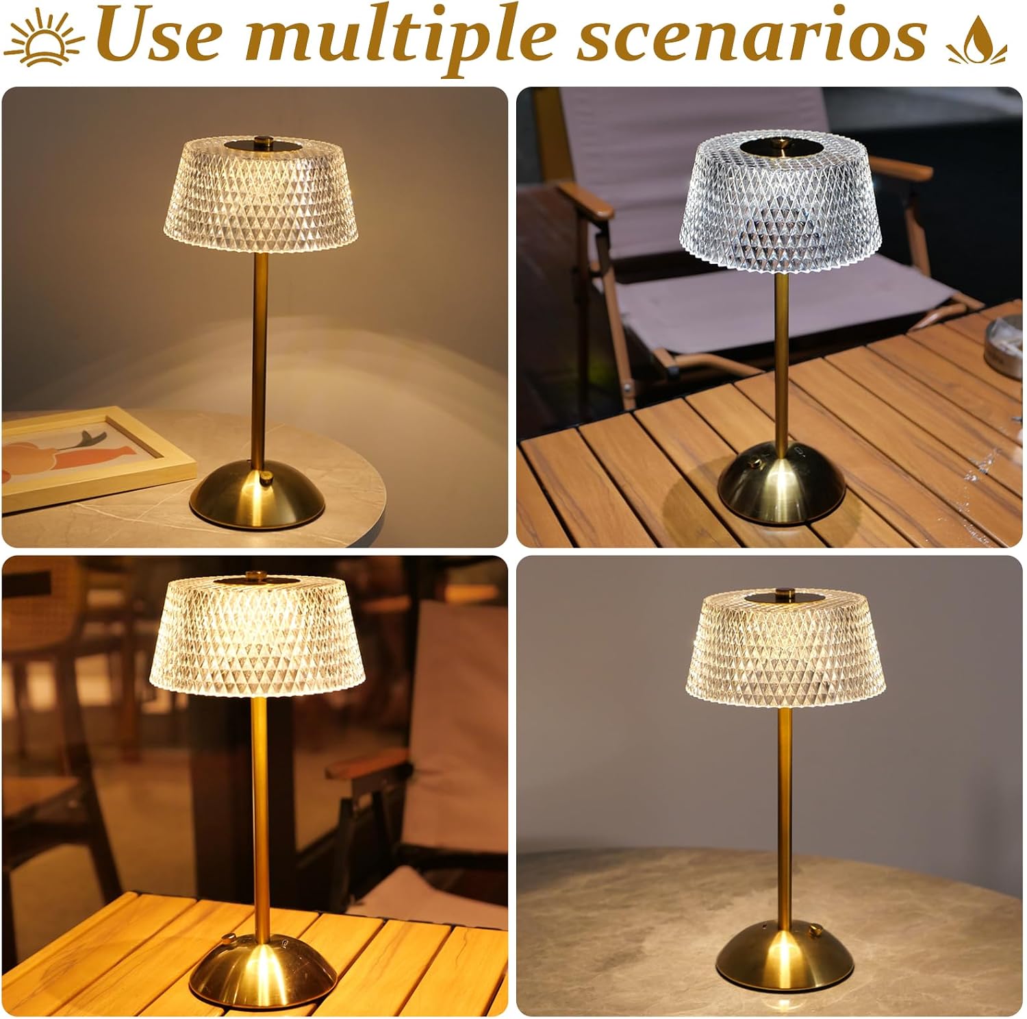 Detalle 2 de Starhot rechargeable cordless touch table lamp with USB-C charging and 3 dimmable modes