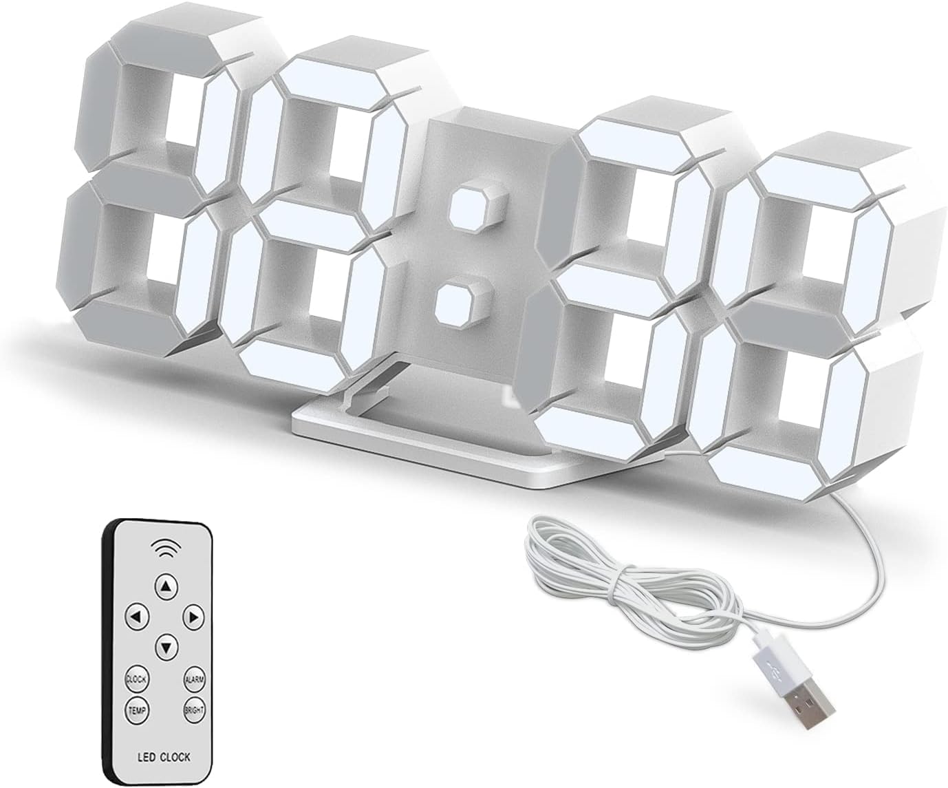 Detalle de Deeyaple LED Wanduhr Digital Wecker 3D – dimmbar, Snooze, Fernbedienung, 25 cm