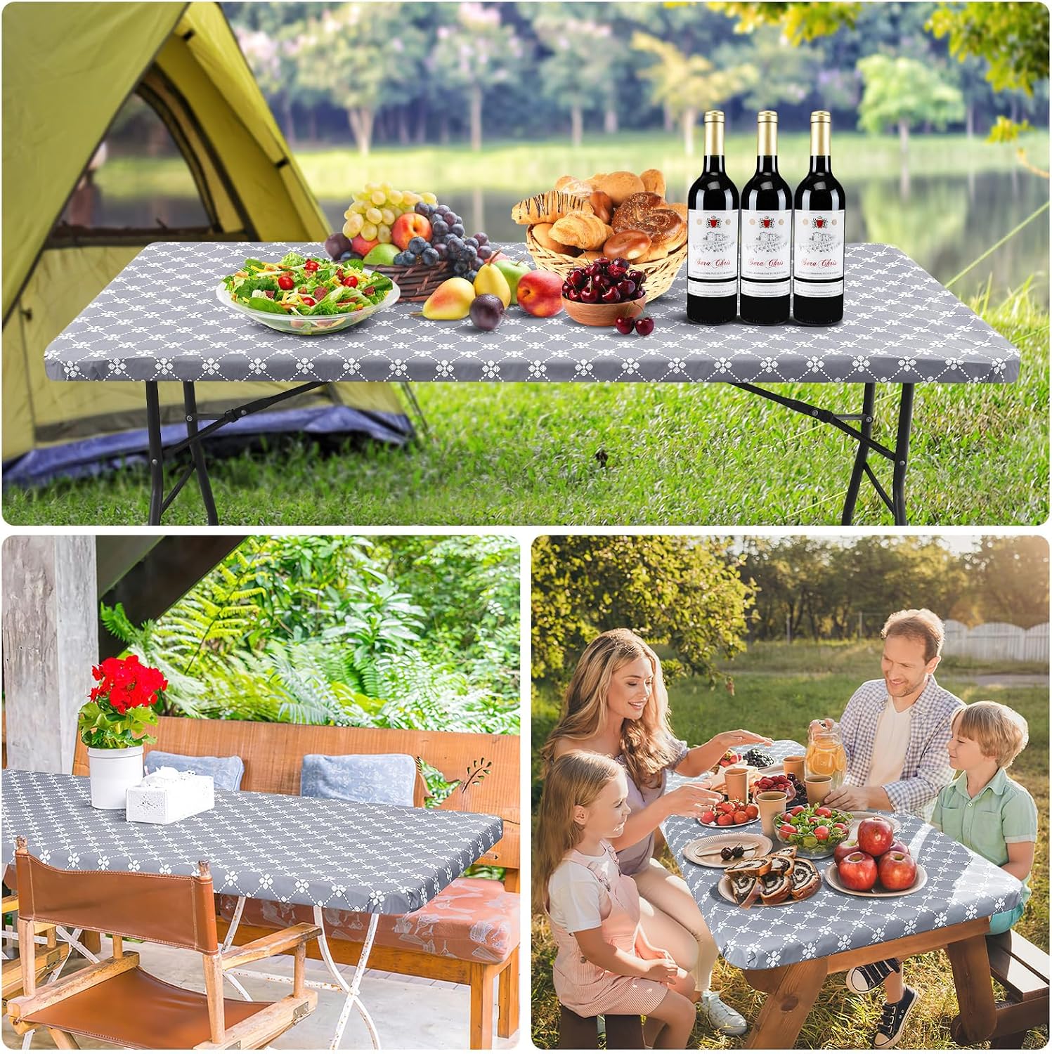 Detalle de misaya Rectangle Vinyl Table Cloth with Elastic Fitted Edge (Waterproof, Flannel Back), Grey 30" x 72