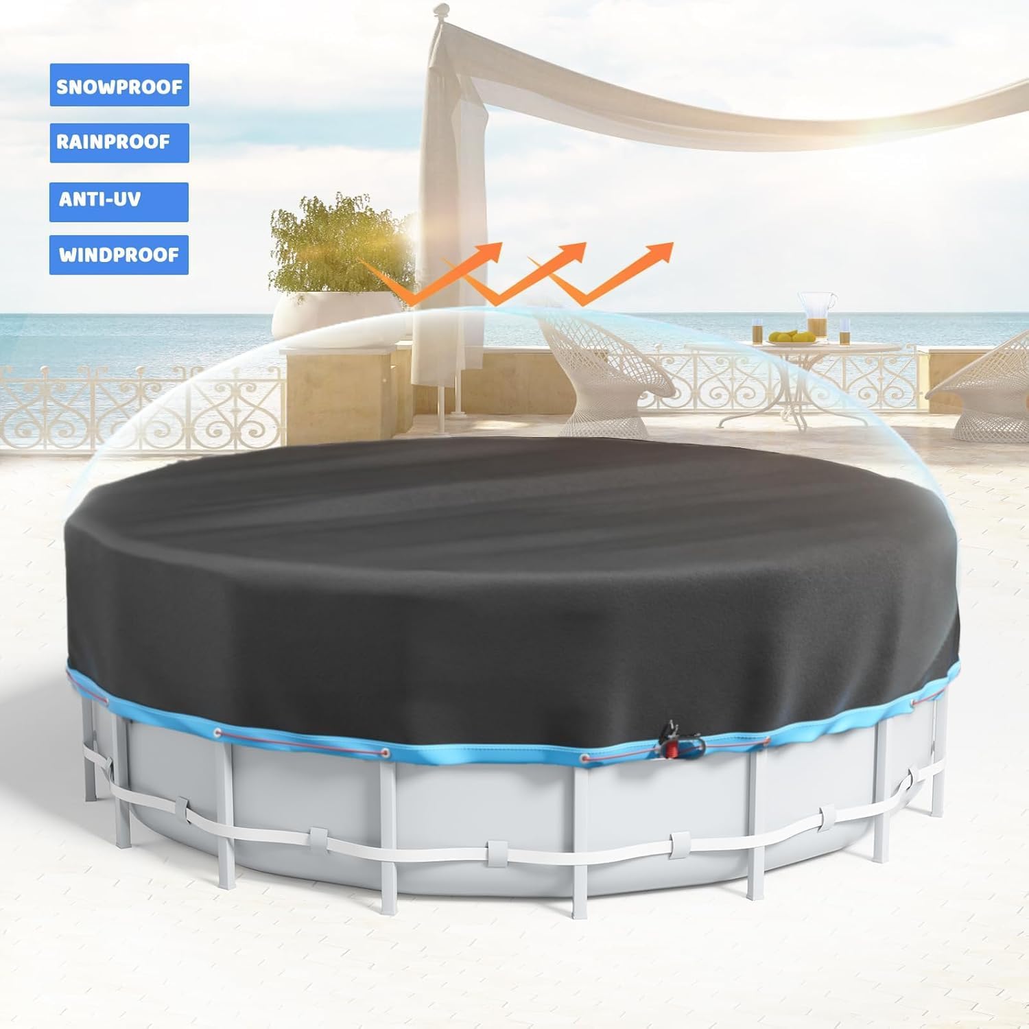 Detalle 2 de 12 Ft Round Heavy-Duty Pool Cover for Above Ground Pools with Storage Bag