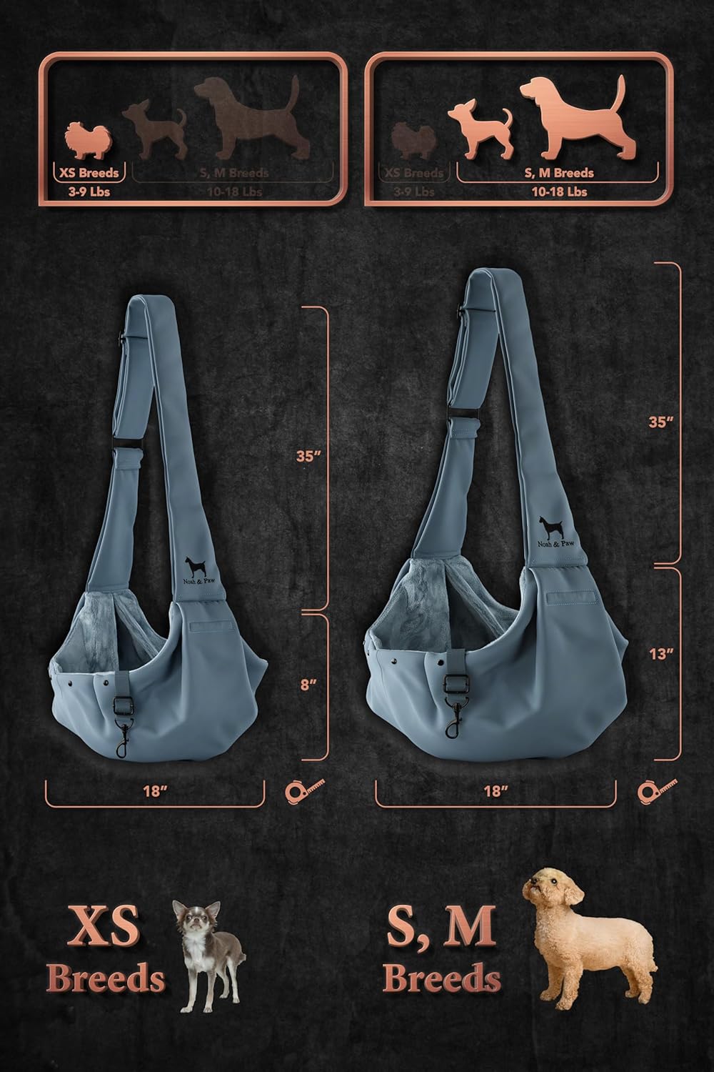Thumbnail 3 de Noah & Paw dog sling carrier (3–10lb) with adjustable padded strap, lined twill and double safety