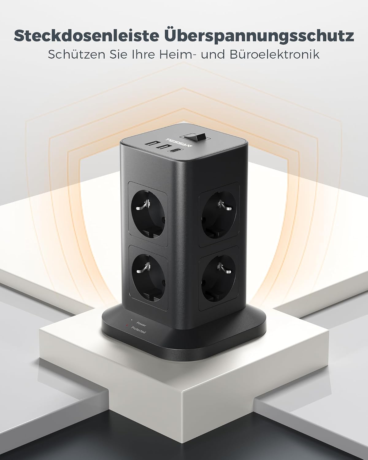 Thumbnail 5 de TESSAN Mehrfachsteckdose mit Überspannungsschutz, 5 m Verlängerungskabel und 8 Fächern inkl. USB-C (5M)