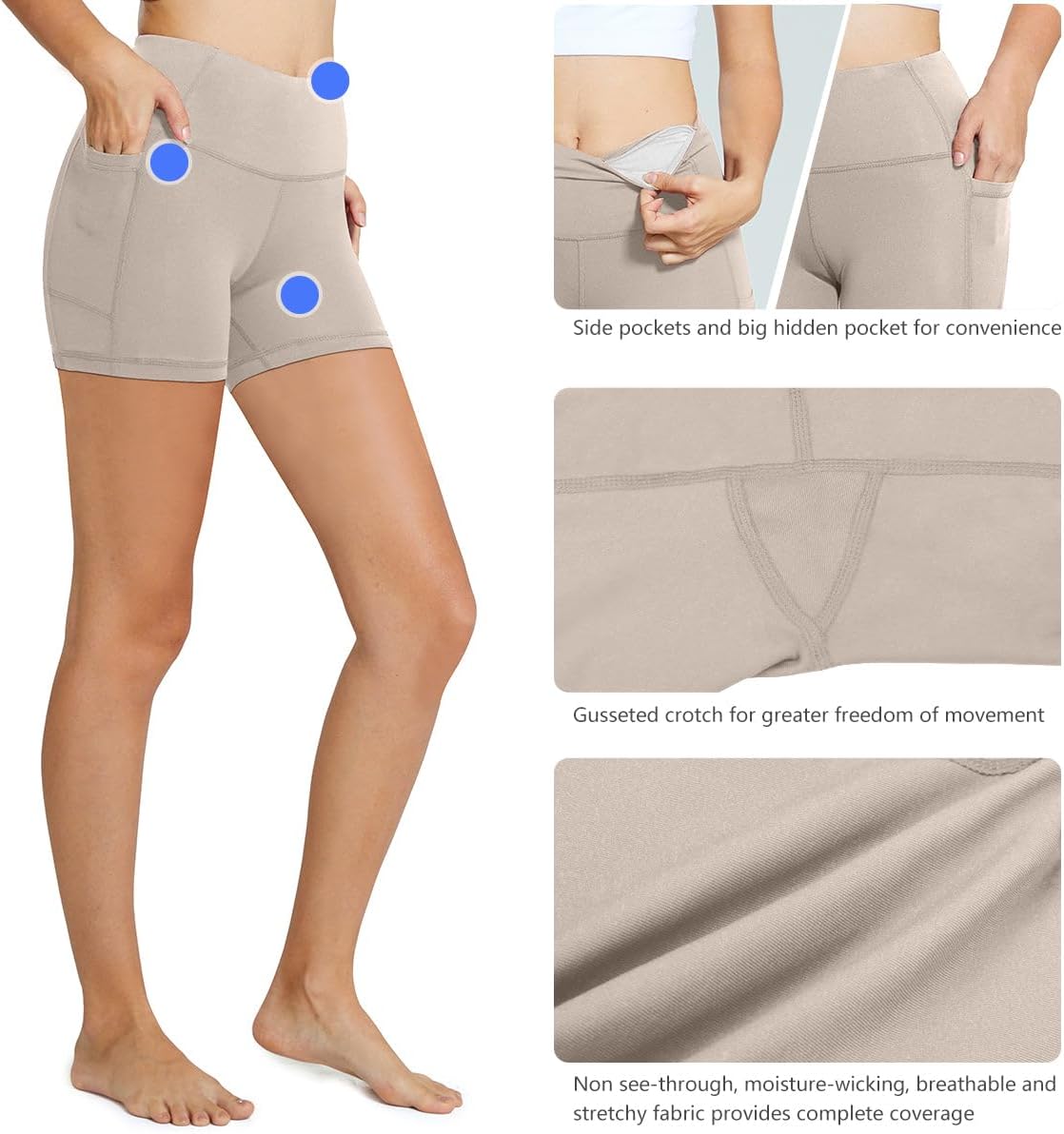 Detalle de baleaf Women's High-W waist Bicycle Shorts with Pockets (8" / 5" / 3" Inseams)