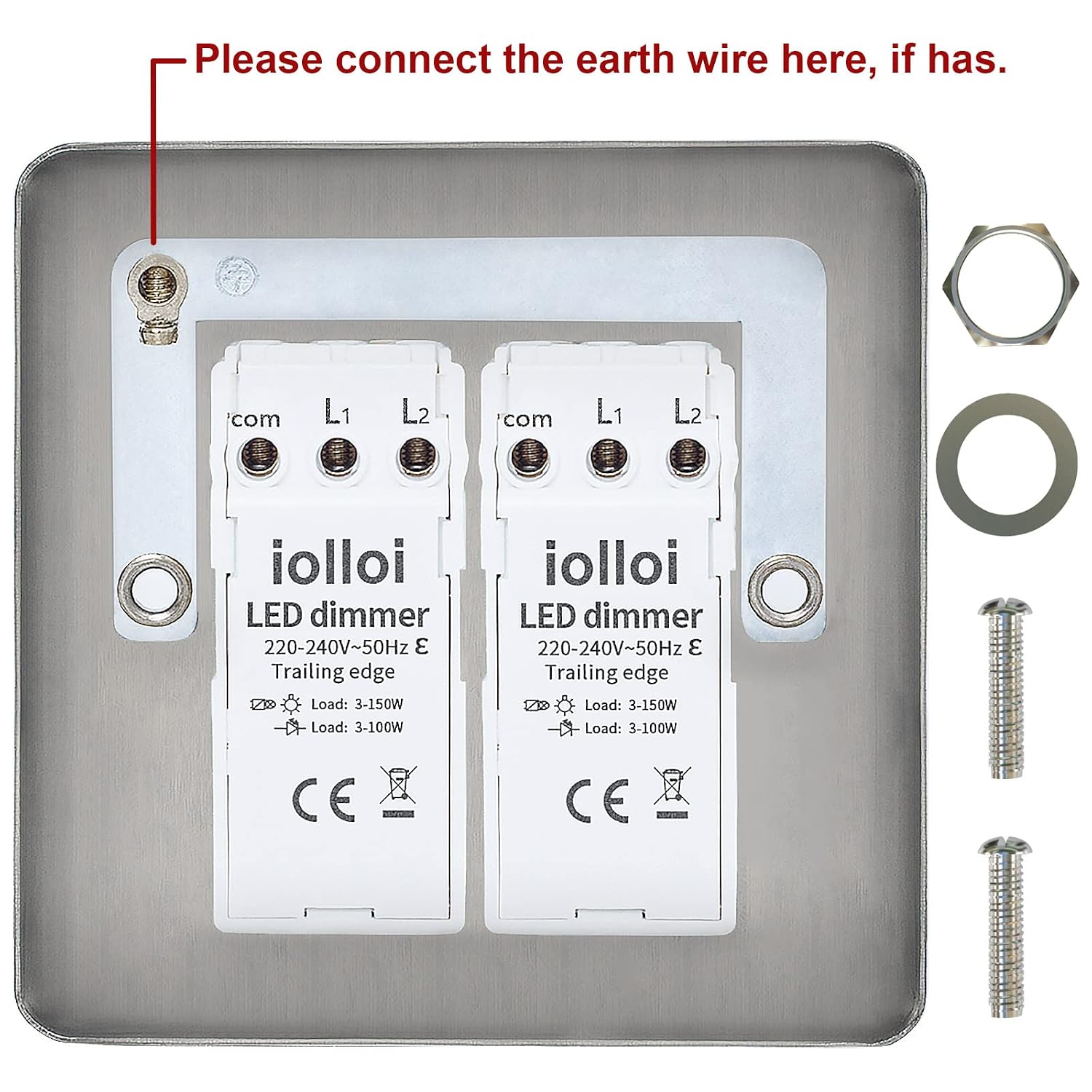 Detalle de iolloi LED Dimmer Switch 1/2 Gang: Dimmable Rotary On/Off, 0–100% Dim, Brushed Steel