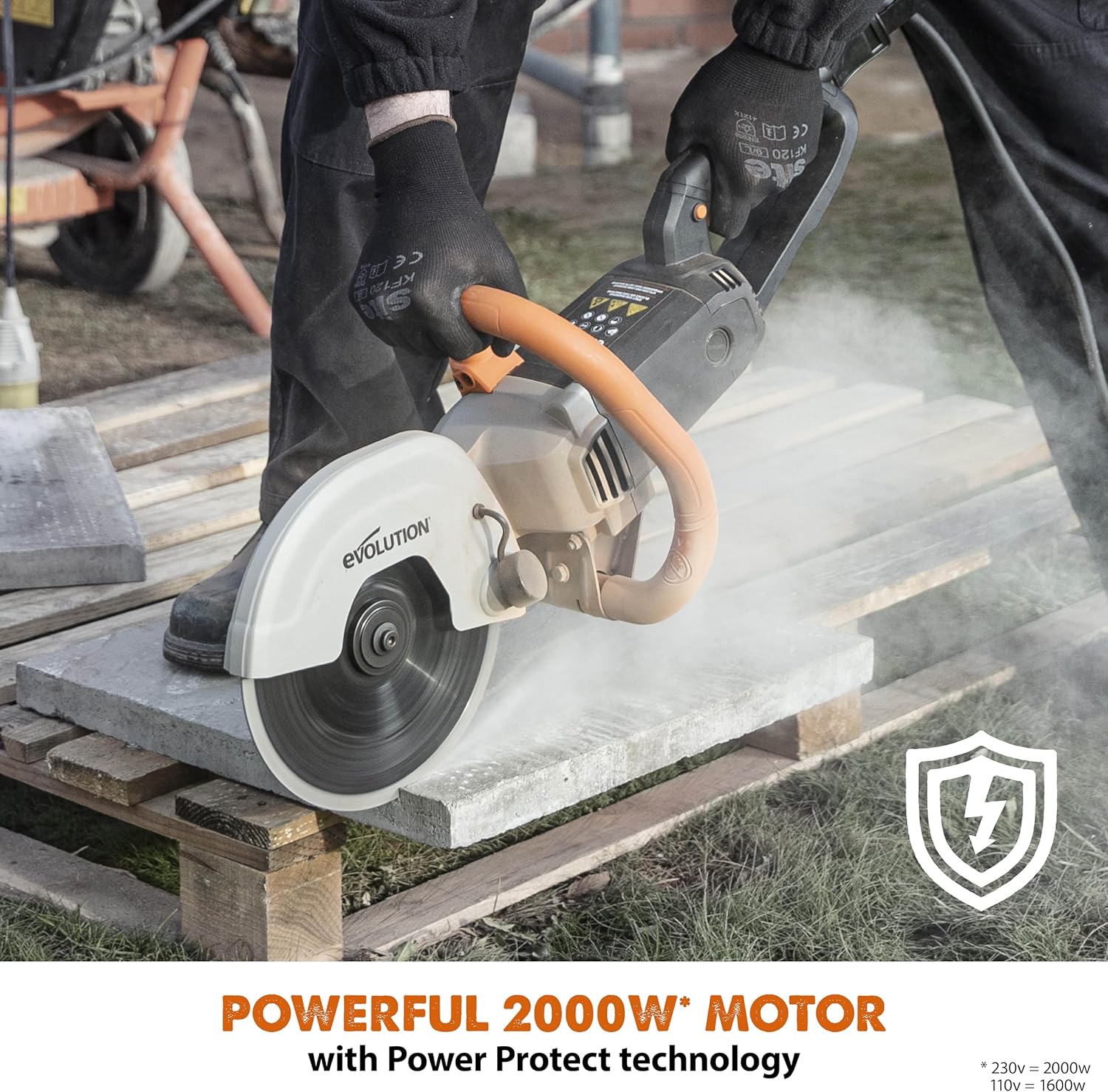 Detalle de Evolution Power Tools R230DCT Disc Cutter: 230mm Electric Cut‑off Saw for Concrete and Stone