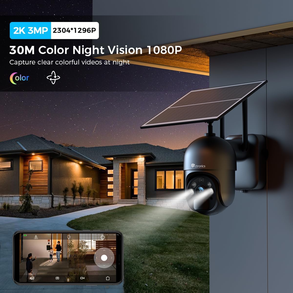 Detalle de Ctronics Telecamera esterna solare 4G LTE con batteria 10400 mAh e pannello 6W – visione notturna a colori