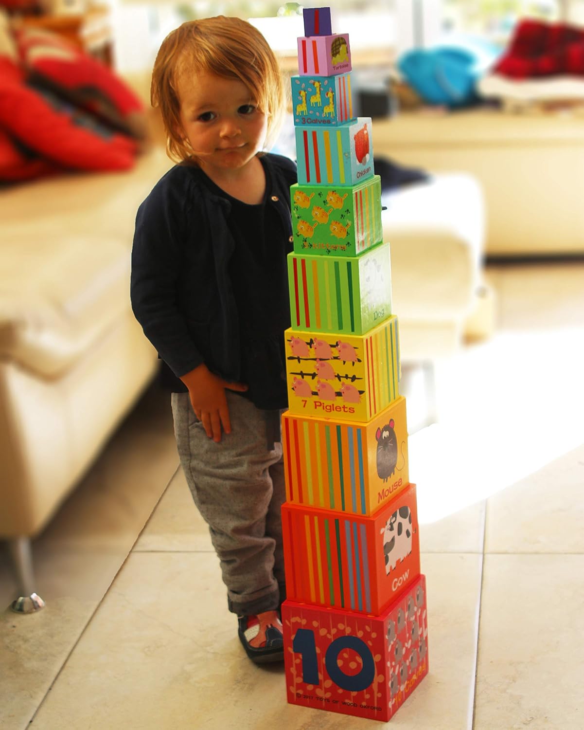 Detalle de TOWO Wooden Stacking Boxes – Nesting Cups, Alphabet & Animal Blocks for Toddlers