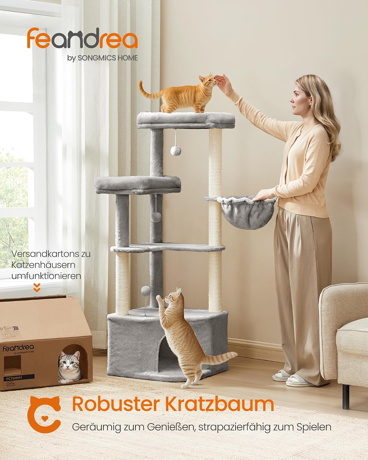 Detalle 2 de Feandrea Kratzbaum 48,5×48,5×140,7 cm Katzenbaum 🐱