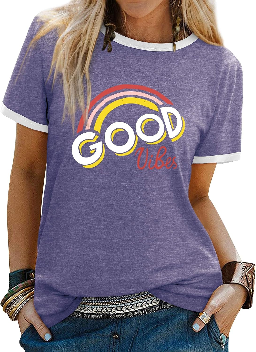 Detalle de WIEIYM Good Vibes T-shirt, Rainbow S-XXL