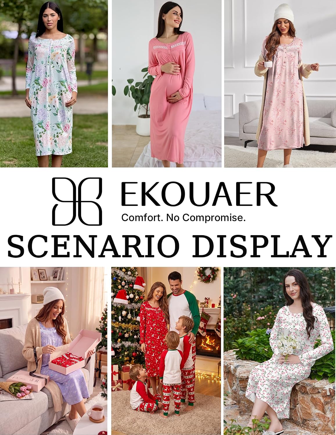 Detalle de Ekouaer Women's Nightgown, S-3XL