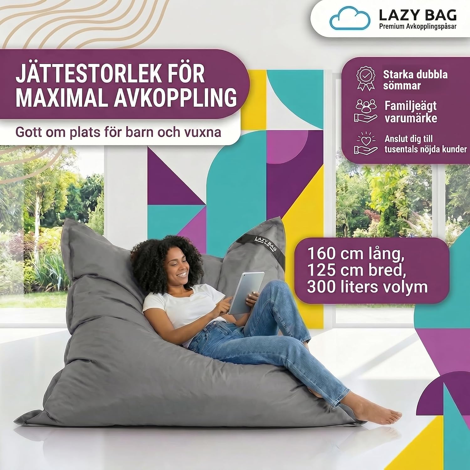 Detalle de Lazy Bag 069a3eb9-d13f-4c42-abeb-c223c69e9971 sittsäck XL 300 L, lila