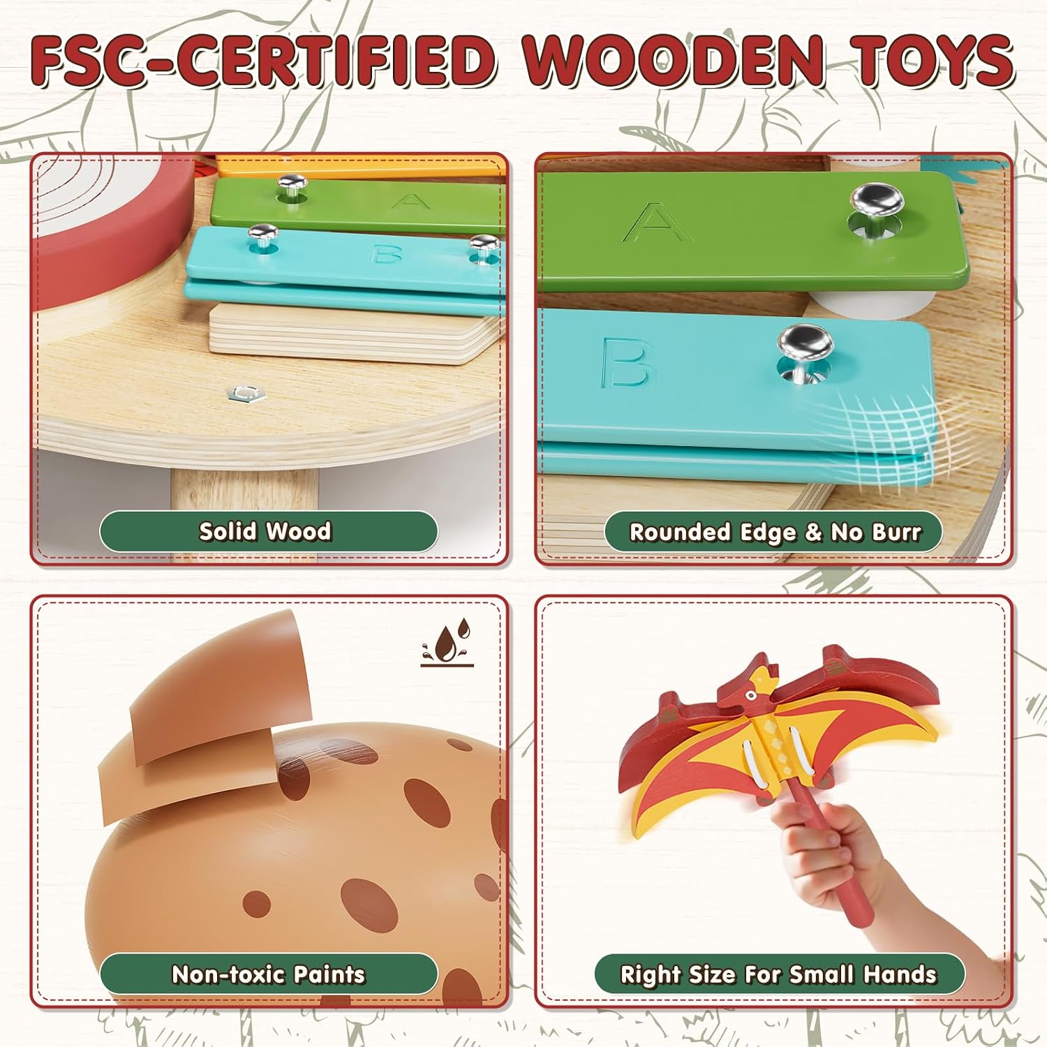 Detalle de Lehoo Castle 8‑in‑1 Musikinstrumente Tisch für Kleinkinder (1–3 Jahre) – Holz-Dinosaurier, Montessori‑Lernspielzeug