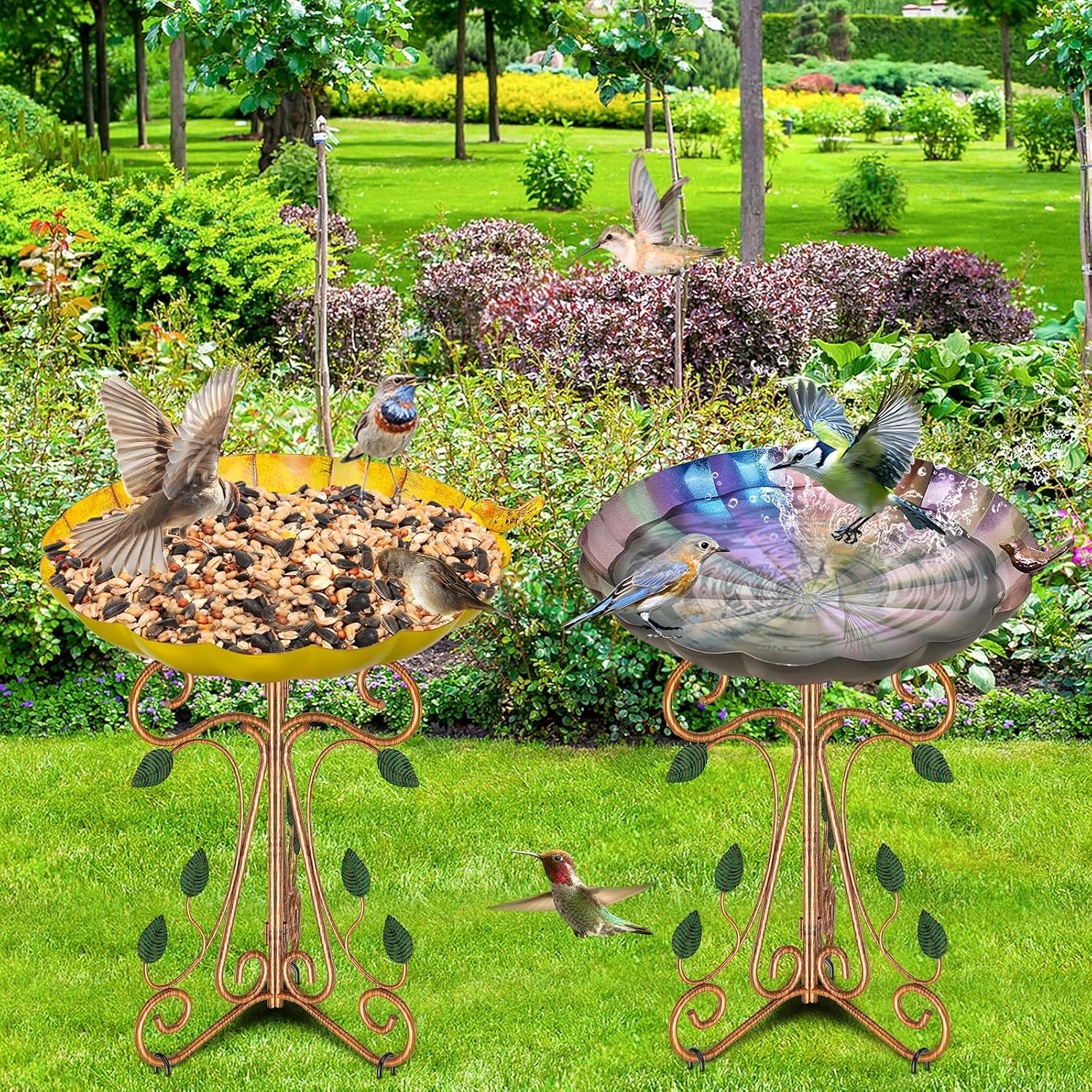 Thumbnail 6 de Gouisalin 13" Metal Bird Bath 18.7" Tall