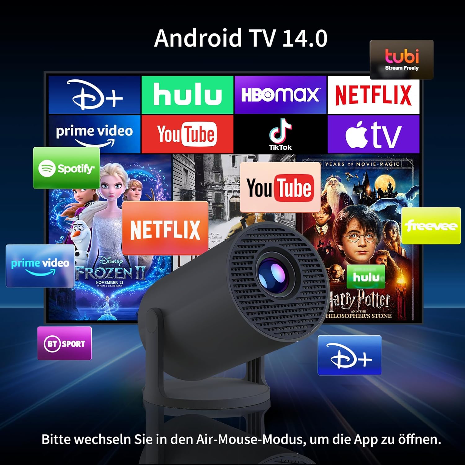 Detalle de Yoton Y4PRO Mini Beamer (tragbar) mit Wi‑Fi 6, Bluetooth 5.4, 720p nativ & 1080p-Unterstützung, Schwarz