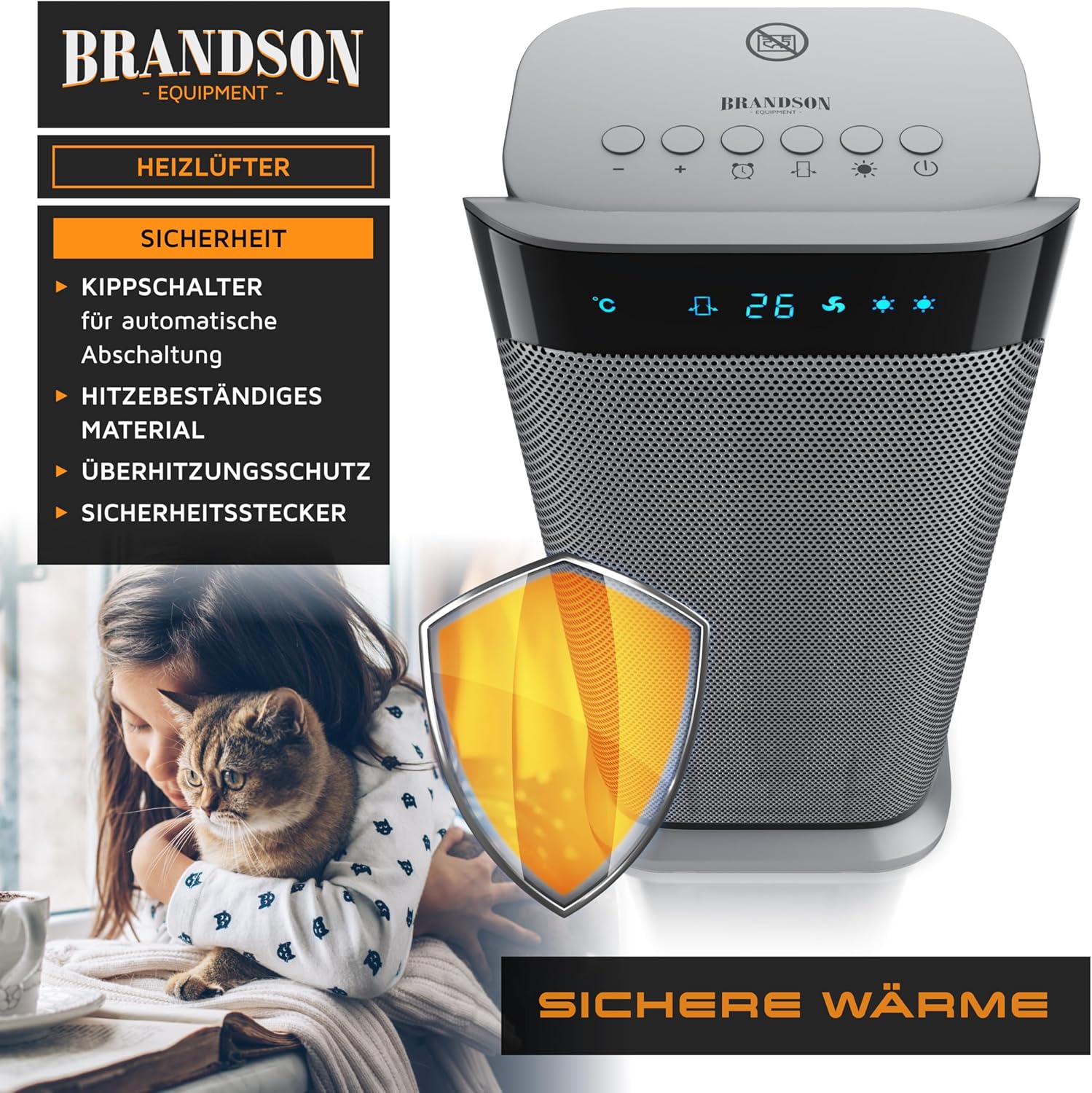 Detalle de Brandson Heizlüfter 2000 Watt mit Fernbedienung (Brandson 305027) – mit Oszillation und Timer