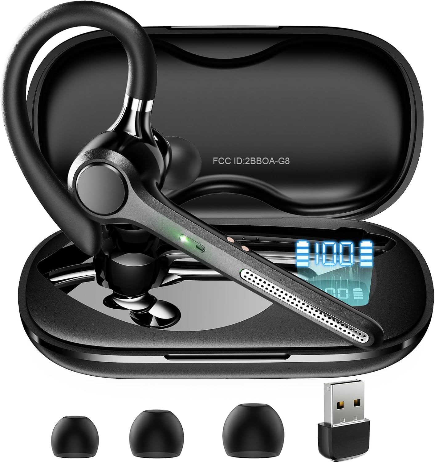 Detalle de Ngsod Bluetooth Headset with Mic, Wireless Earpiece Noise Canceling, 500mAh Charging Case (72H Talking Time Support)
