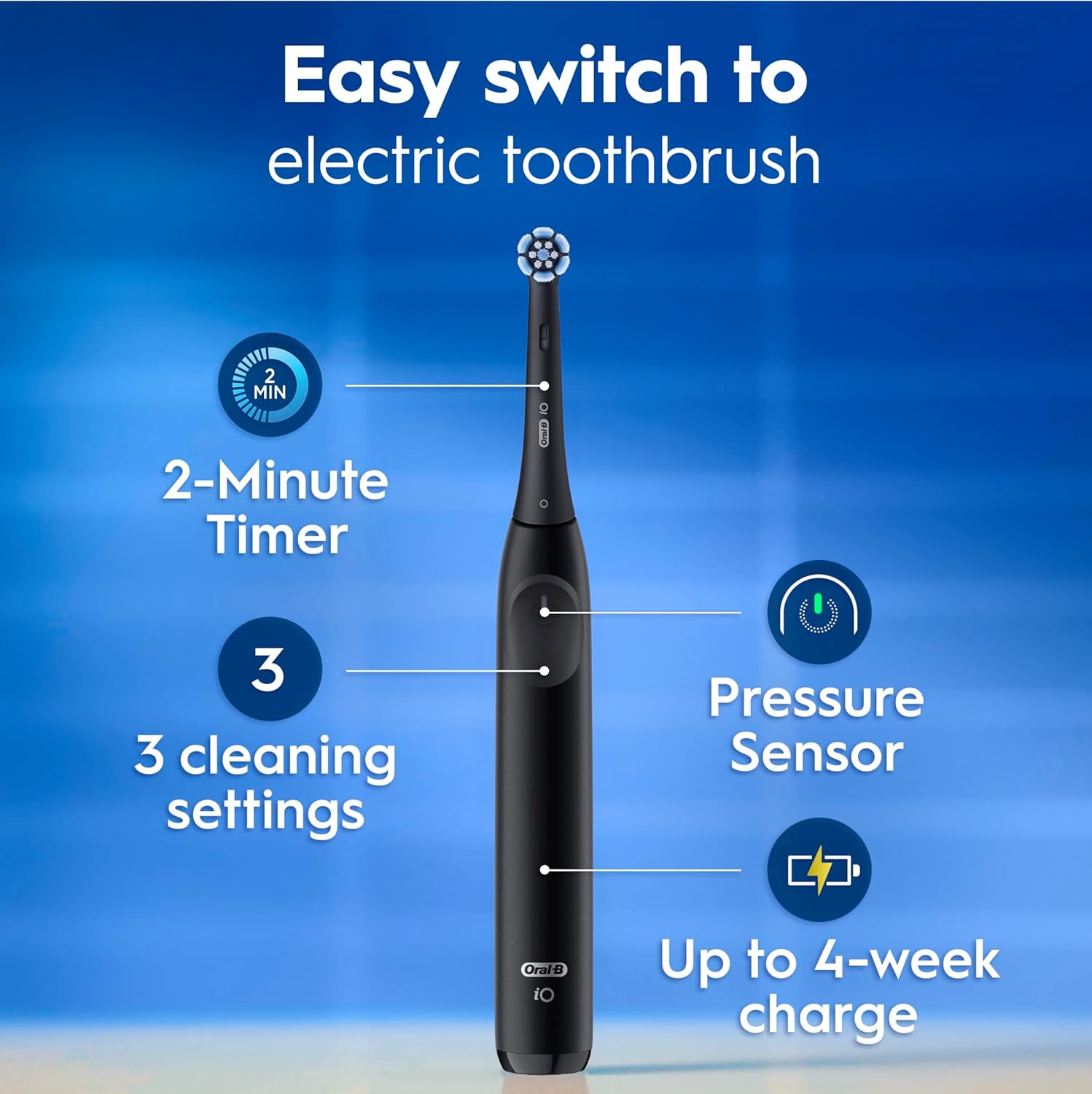 Thumbnail 2 de Oral-B iO2 Night Black electric toothbrush with 1 brush head and travel case (Designed by Braun)