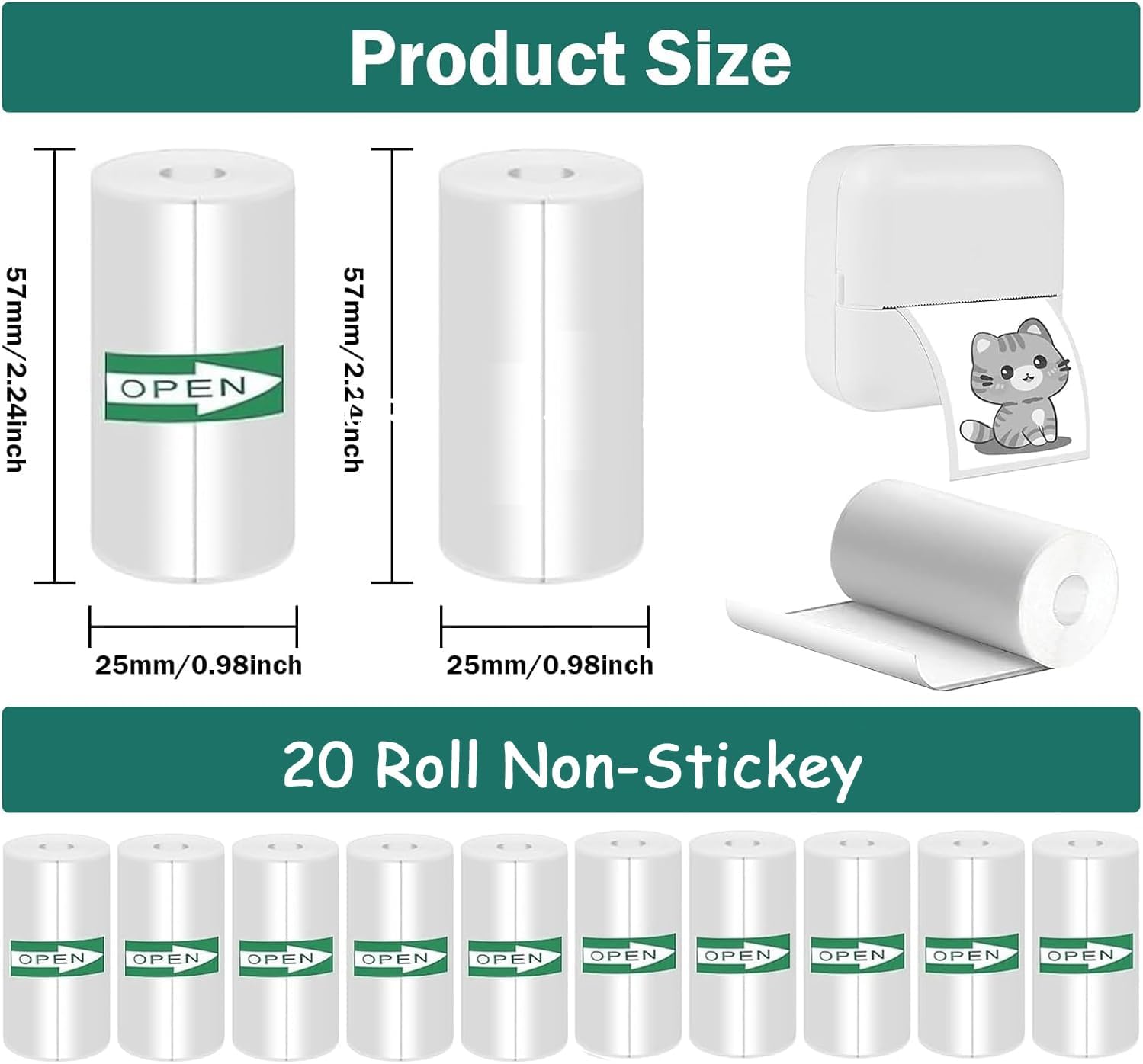 Tiusixsy 20 Rollen Mini-Druckerpapier (Thermopapier) 57 x 25 mm für Kinder‑Sofortbildkameras