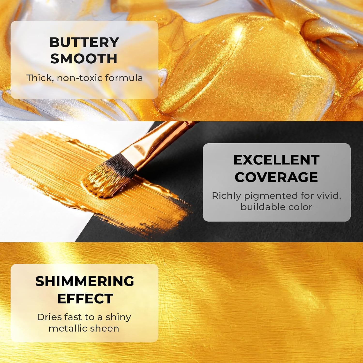 Detalle 2 de Nicpro Metallic Gold Acrylic Paint, 4 fl oz (120 ml), Gloss Finish