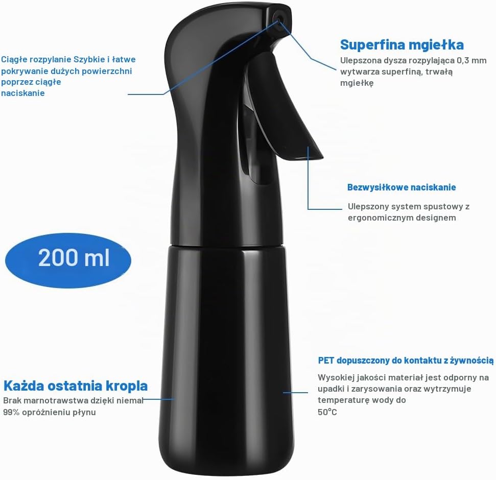 Thumbnail 6 de Beugo 5395945 – czarna butelka z atomizerem 200 ml, drobna mgiełka