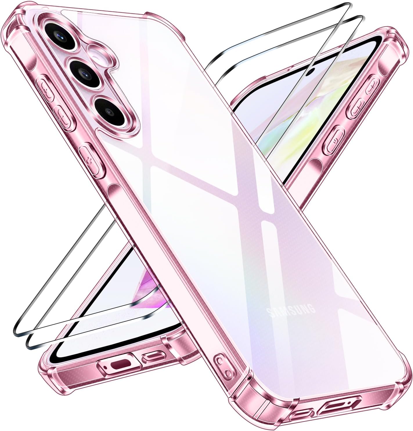 Detalle de iVoler Cover per Samsung Galaxy A55 5G – 2 vetri temperati inclusi, custodia antiurto trasparente in viola