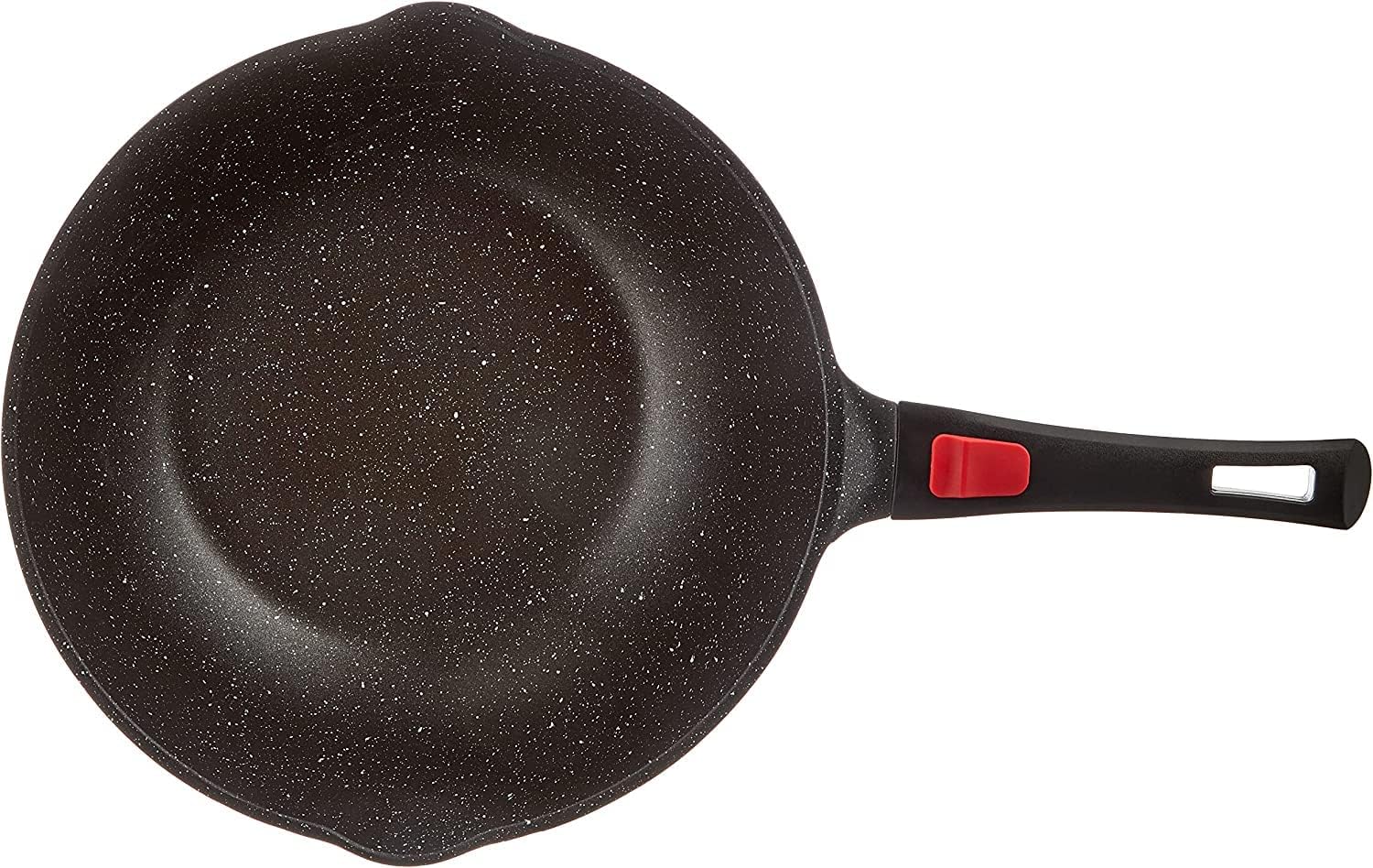 Detalle de KAMBERG wok 30 cm z odlewu aluminium, ze zdejmowanym uchwytem i szklaną pokrywką