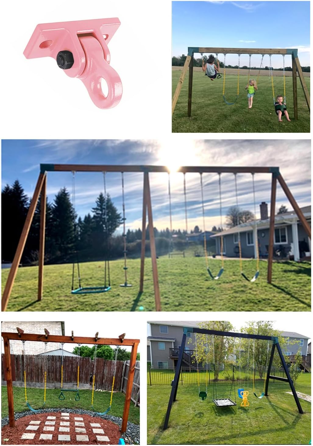 Detalle de ABUSA Heavy Duty Pink Swing Hangers (Screws & Bolts Included) — Over 5000 lb Capacity, 4-Pack
