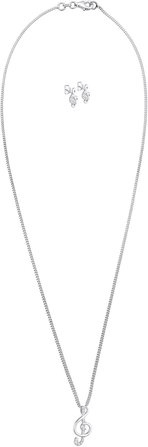 Detalle de Elli Schmuckset Damen Notenschlüssel Anhänger mit Kristallen in 925er Sterling Silber – 45 cm
