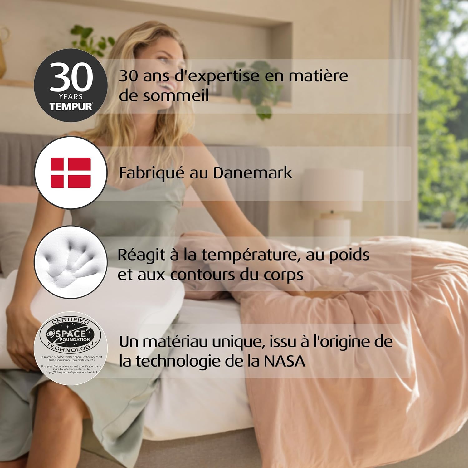 Thumbnail 3 de TEMPUR Oreiller ergonomique pour dormir sur le côté et sur le dos – mousse viscoélastique à mémoire de forme, blanc (M)