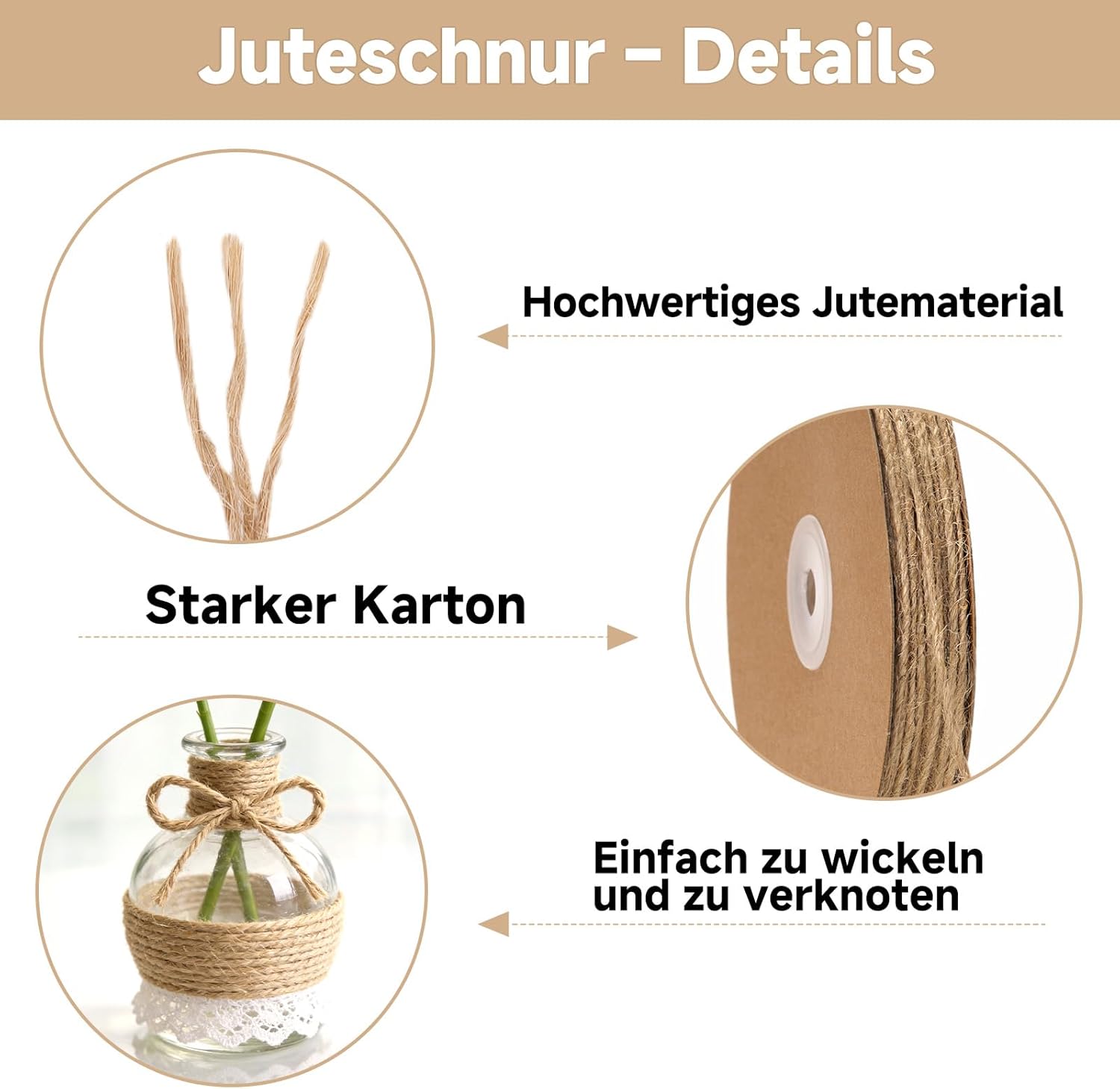 Thumbnail 2 de jijAcraft 2 mm Dünn Juteschnur – Natürliche 100 m für DIY, Geschenkverpackung und Garten