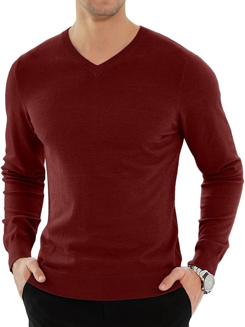Detalle de KUYIGO Mens Plain V-Neck Jumper Slim Fit Knit