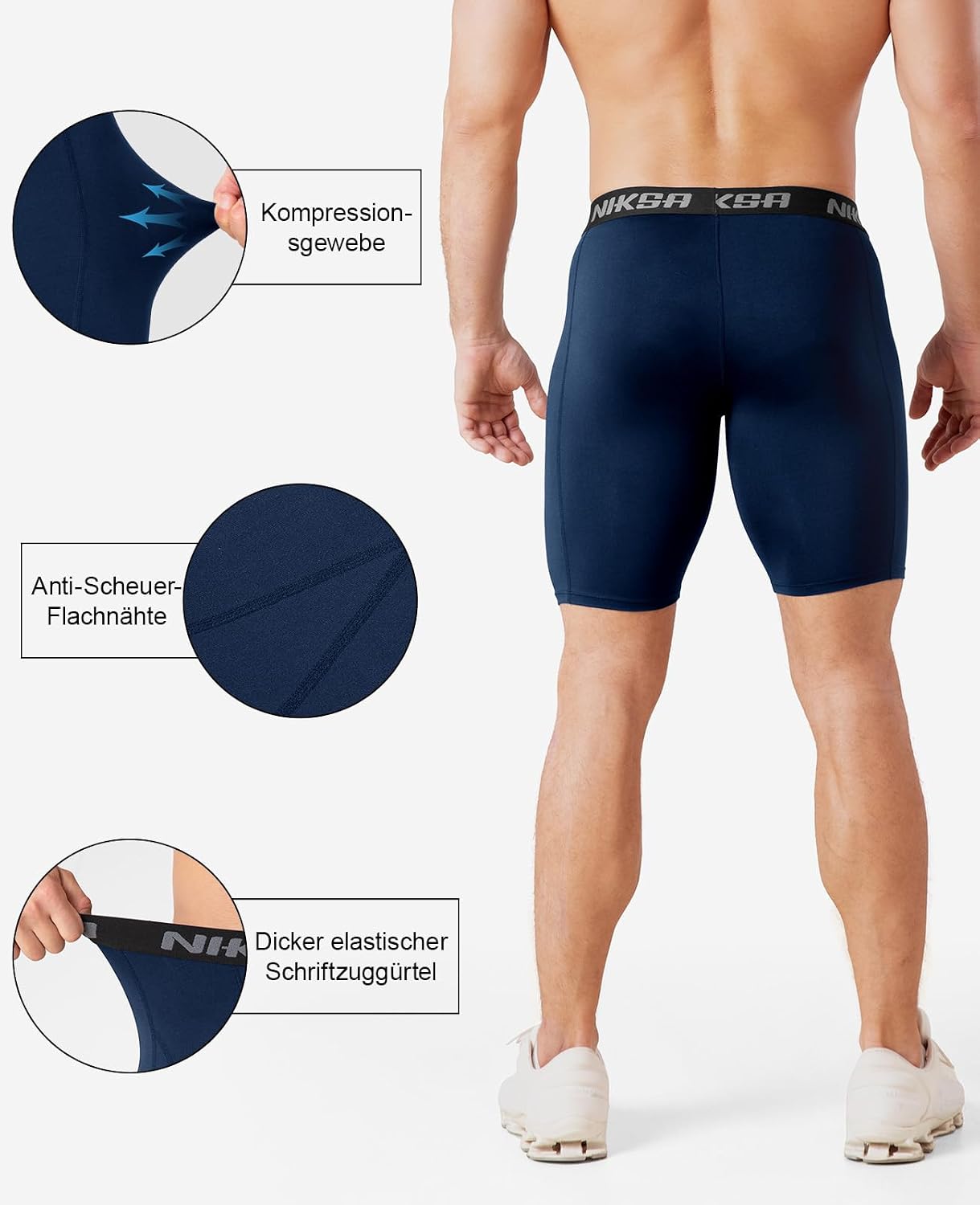 Detalle de Niksa 1/3er Pack Herren Kompressionsshorts – schnelltrocknendes Base Layer mit Handyfach