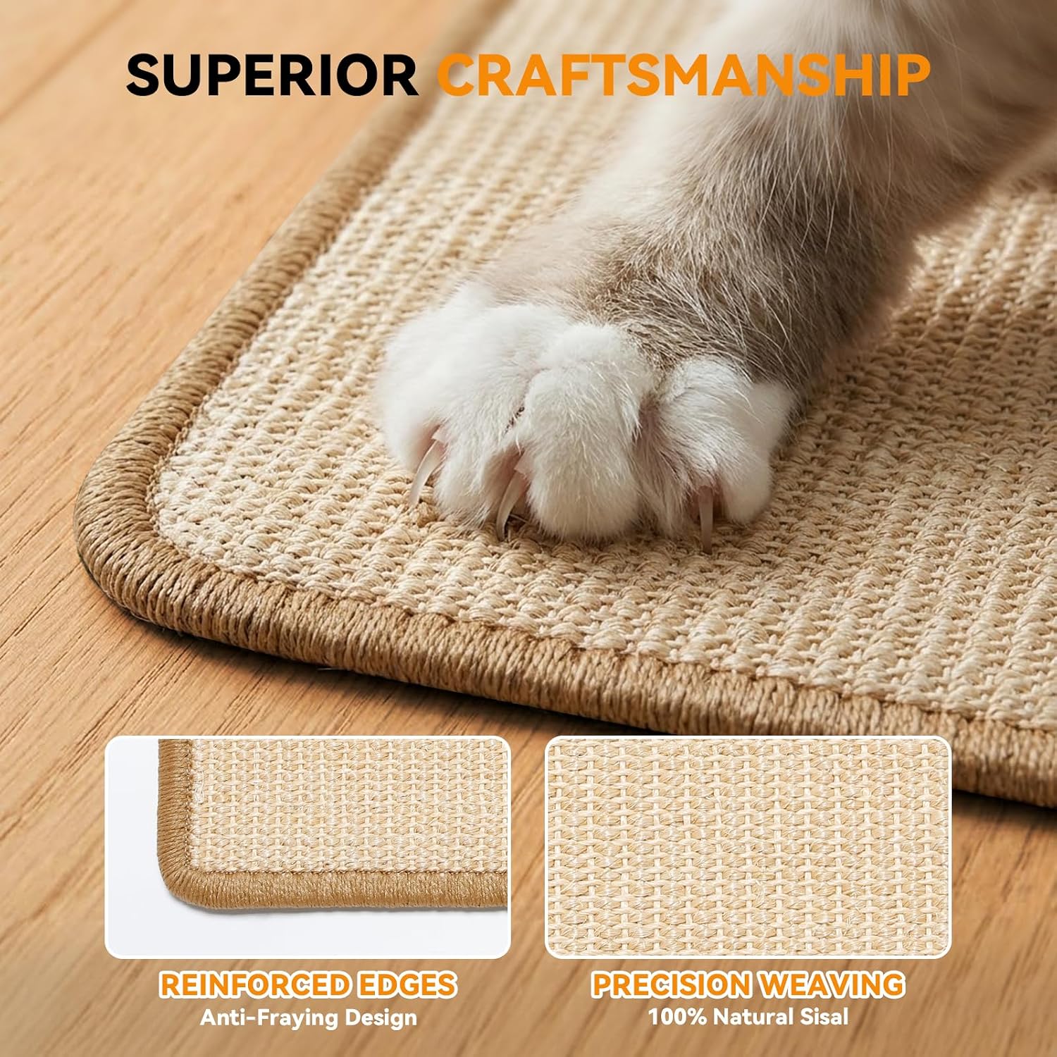 Detalle de Gimars Sisal Kratzmatte Katze 60x40 cm – Selbstklebend, rutschfest, Beige
