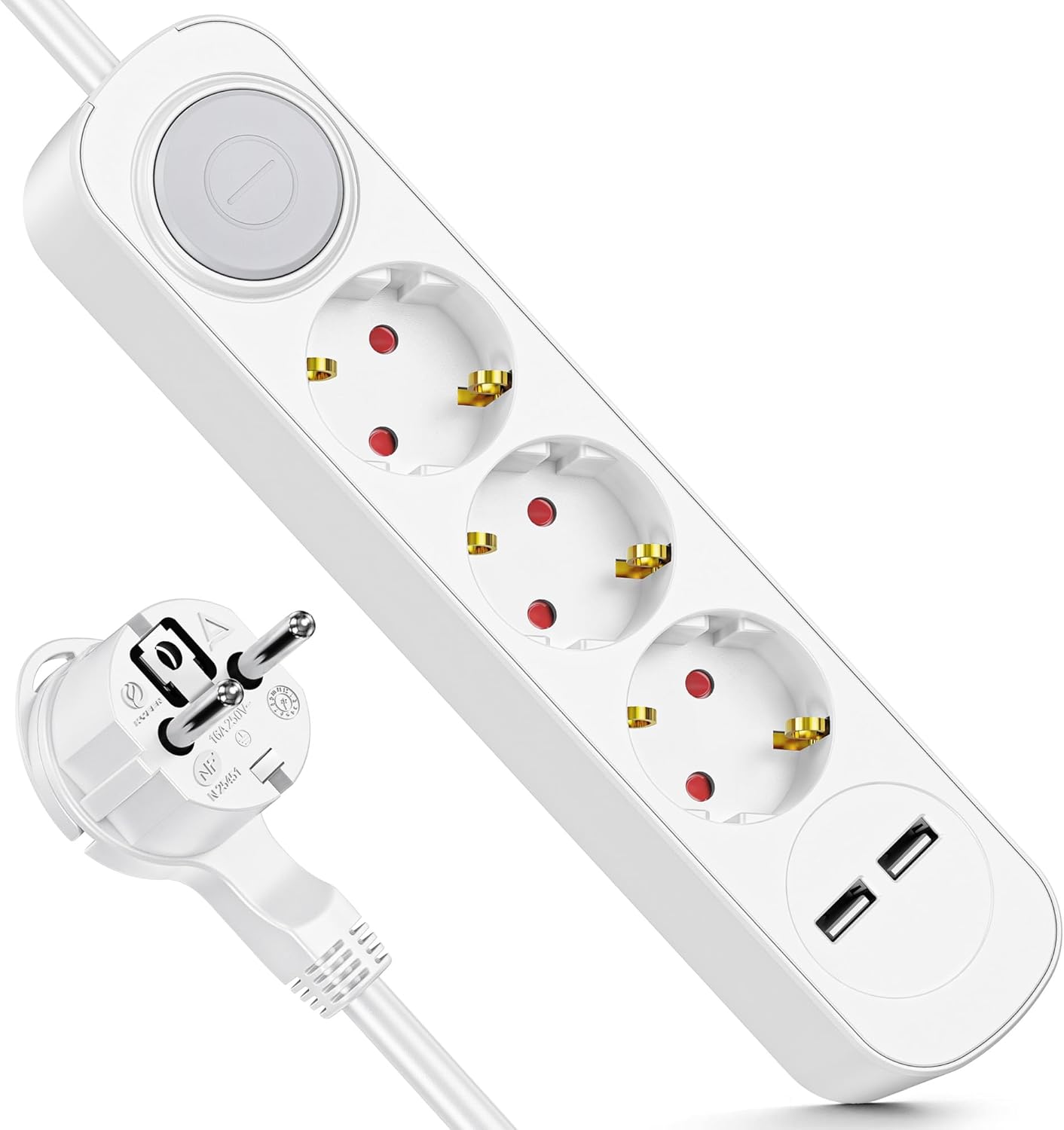 REALMADE Direct Steckdosenleiste mit 3 Steckdosen, 2 USB und Kindersicherung – 1,5 m Kabel