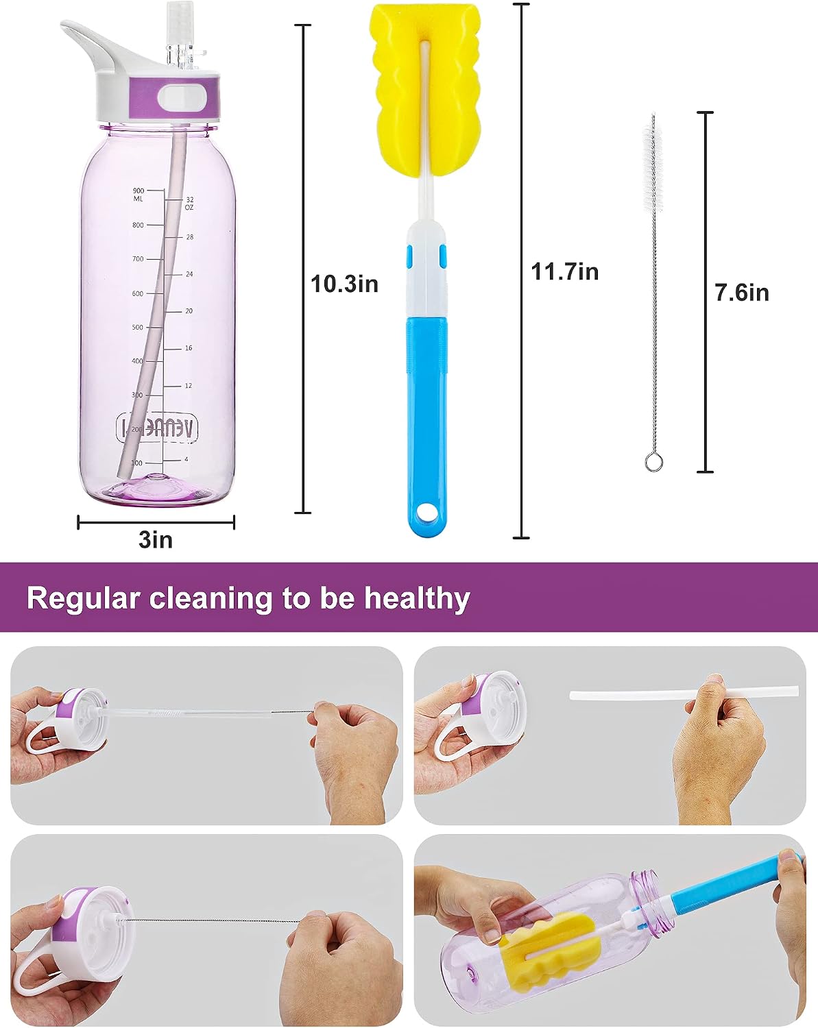 Detalle de VENNERLI 1 Litre BPA-Free Tritan Sport Water Bottle with Straw