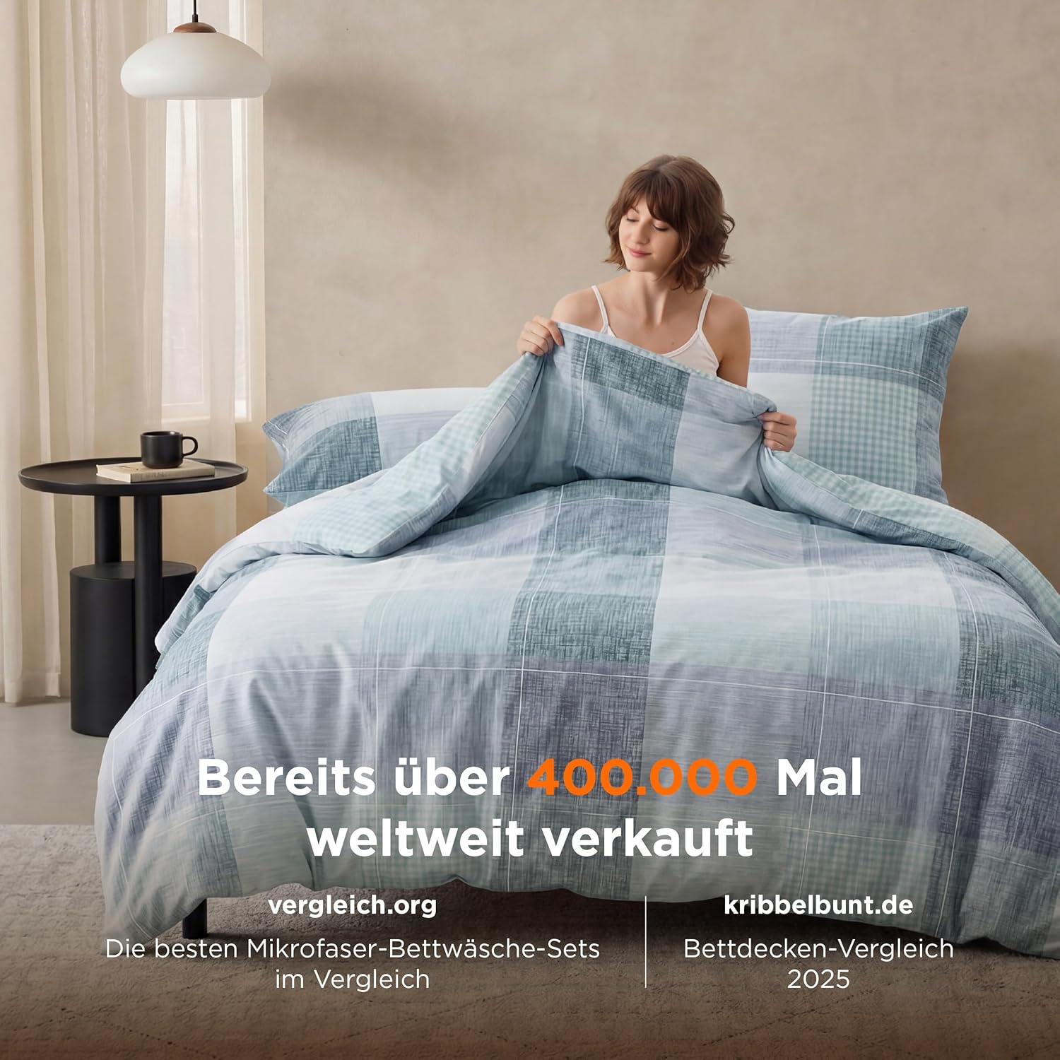 Thumbnail 1 de BEDSURE Wendebettwäsche 135x200 (2-teilig) mit Kissenbezug 80x80 – Blaues Buffalo-Karo mit Reißverschluss