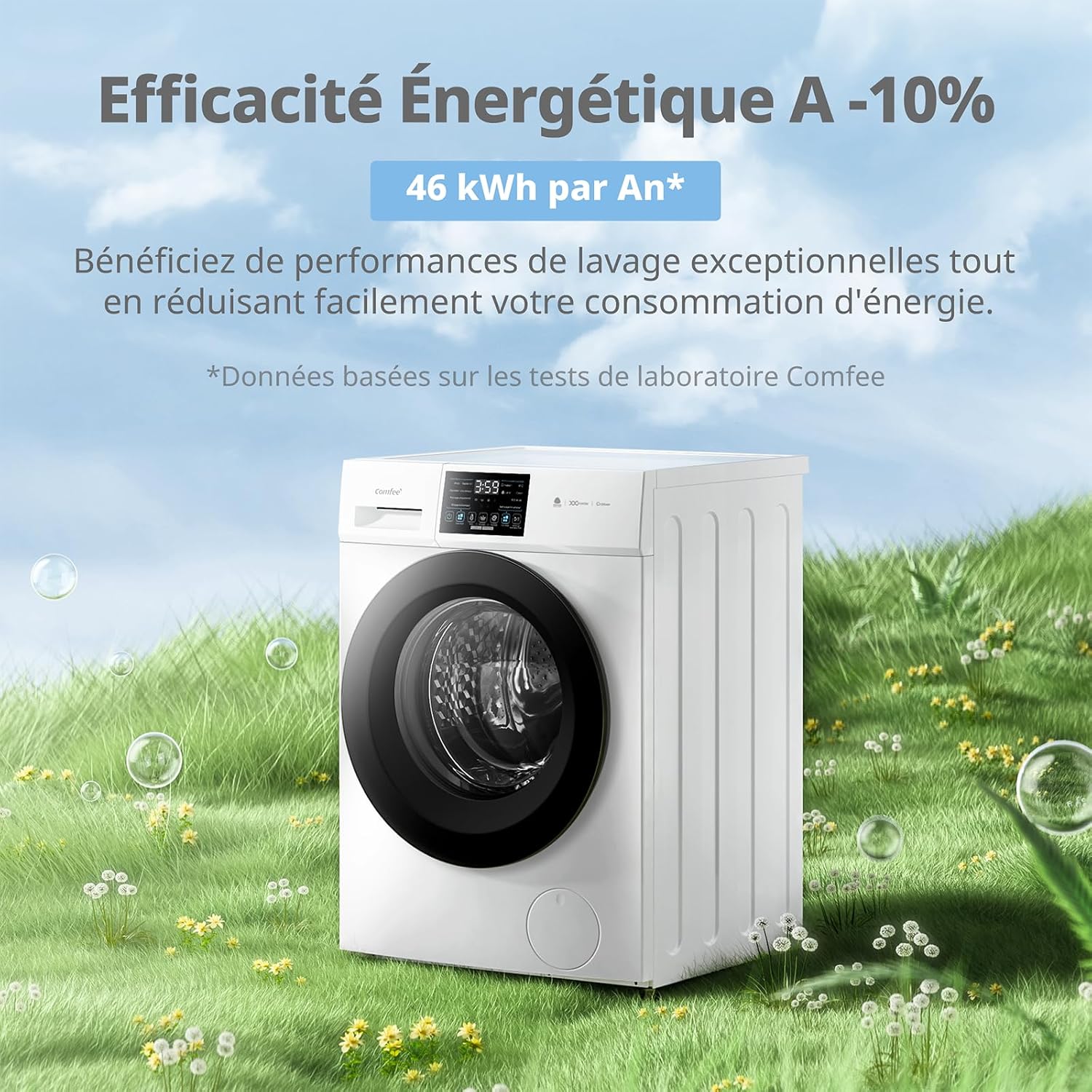 Detalle de COMFEE Lave-Linge 10 kg CFE12EW100/W-FR — lavage puissant, programmes laine et vapeur