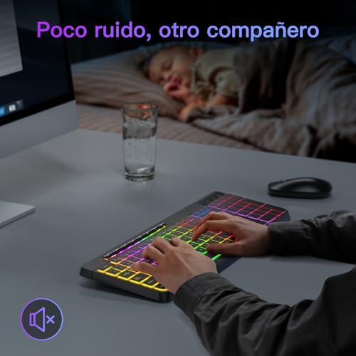 Thumbnail 1 de TECURS Teclado Gaming Inalámbrico QWERTY Silencioso, Ergonómico e Impermeable (2,4 GHz) para PC/Mac