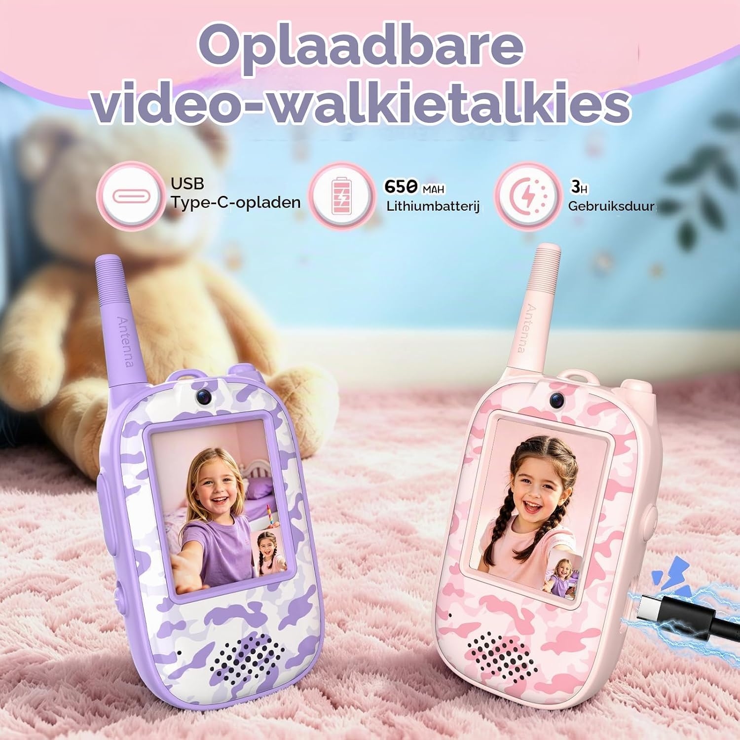 Detalle de JUAUO CH7X videowalkietalkies voor kinderen met kleurenscherm en HD-camera