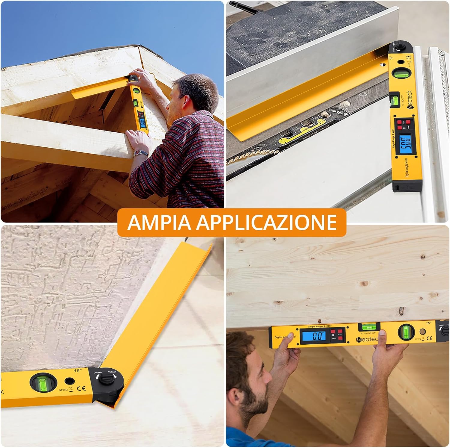 Detalle de Neoteck Digital Angle Finder 400mm/16 pollici: misurazione angoli con LCD retroilluminato