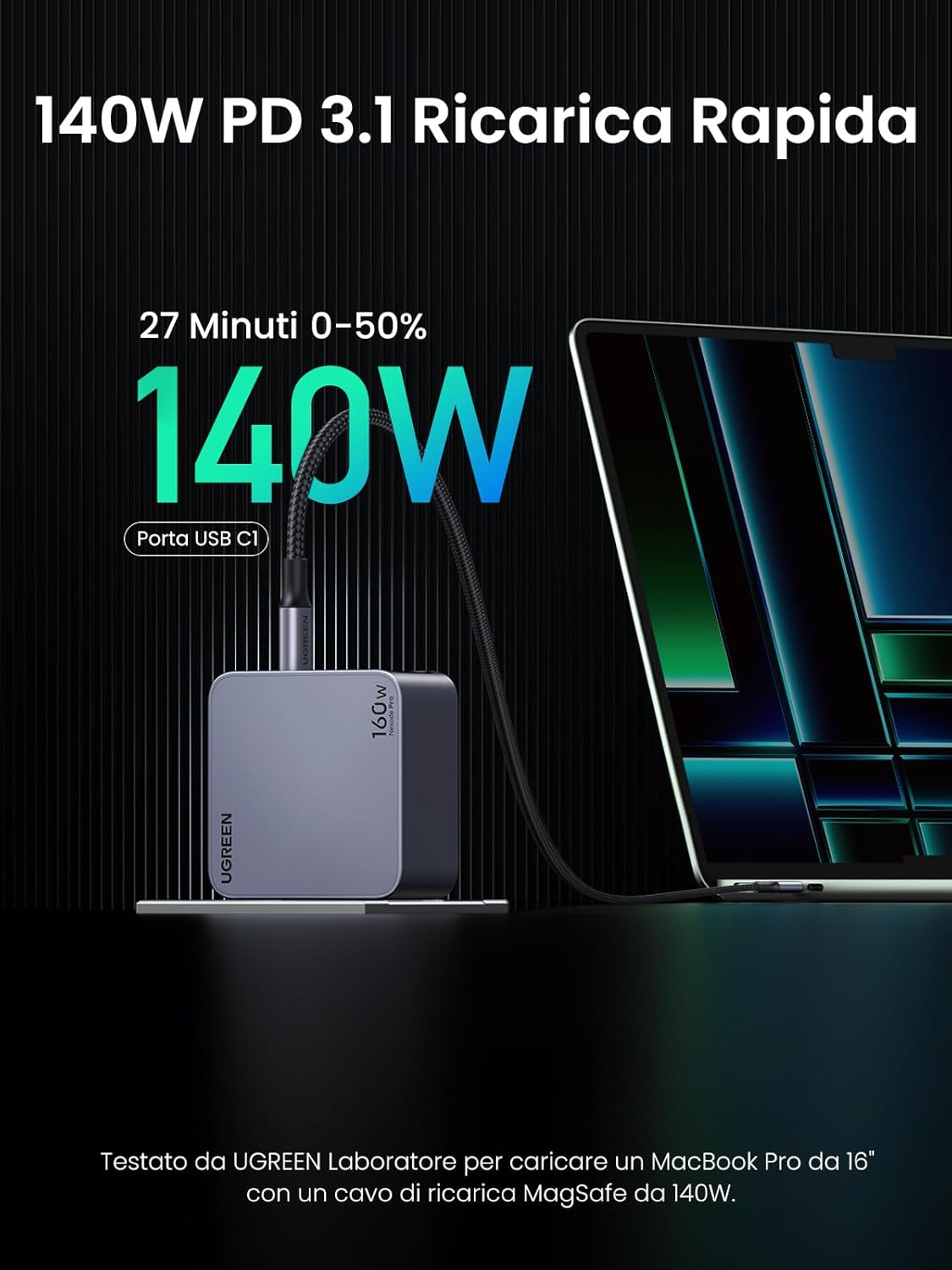 Detalle 2 de UGREEN Nexode PRO Caricatore USB‑C 160W a 4 porte