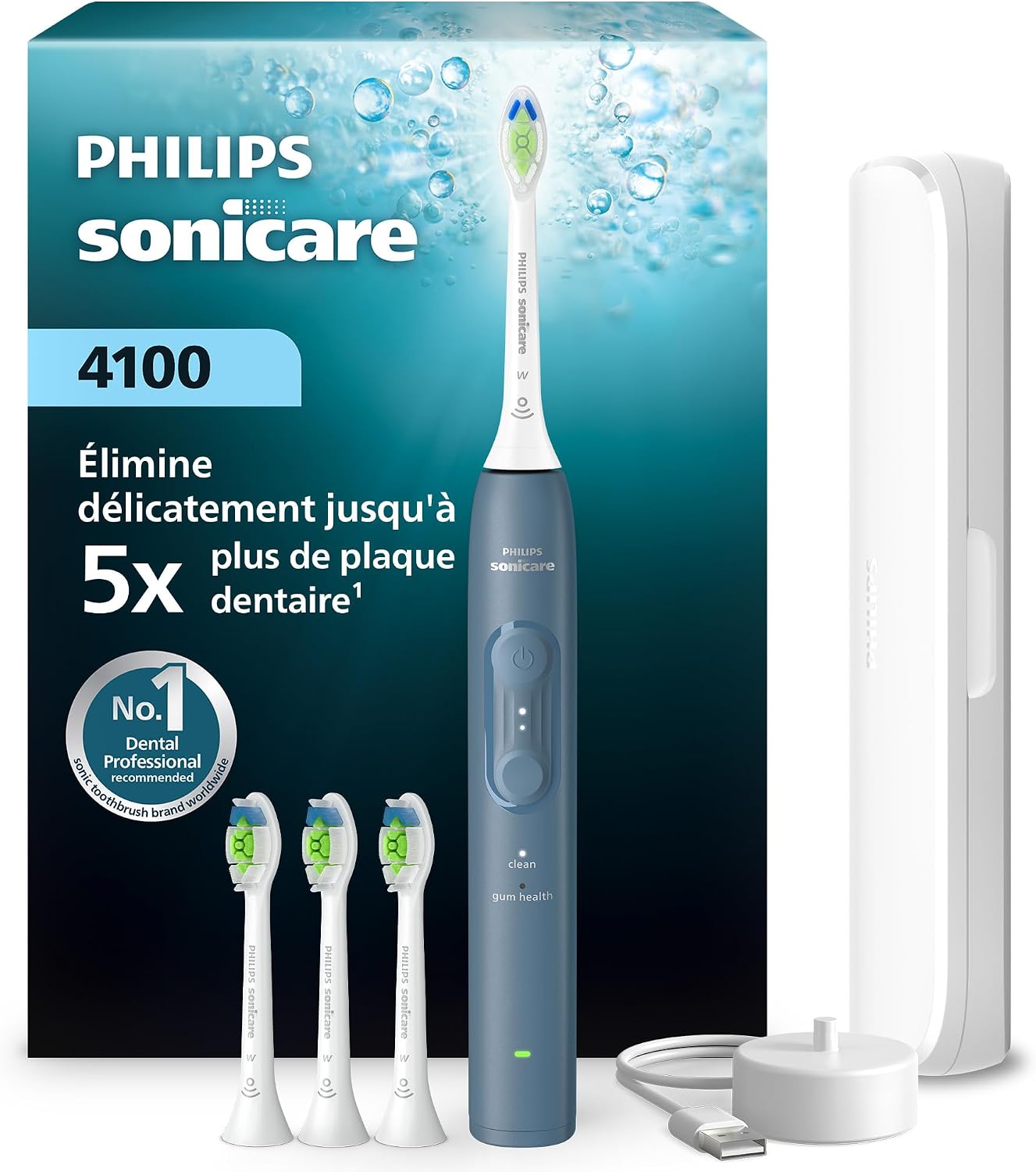 Detalle de Philips Sonicare série 4100 HX4046/48 – Brosse à dents électrique sonique bleue marine