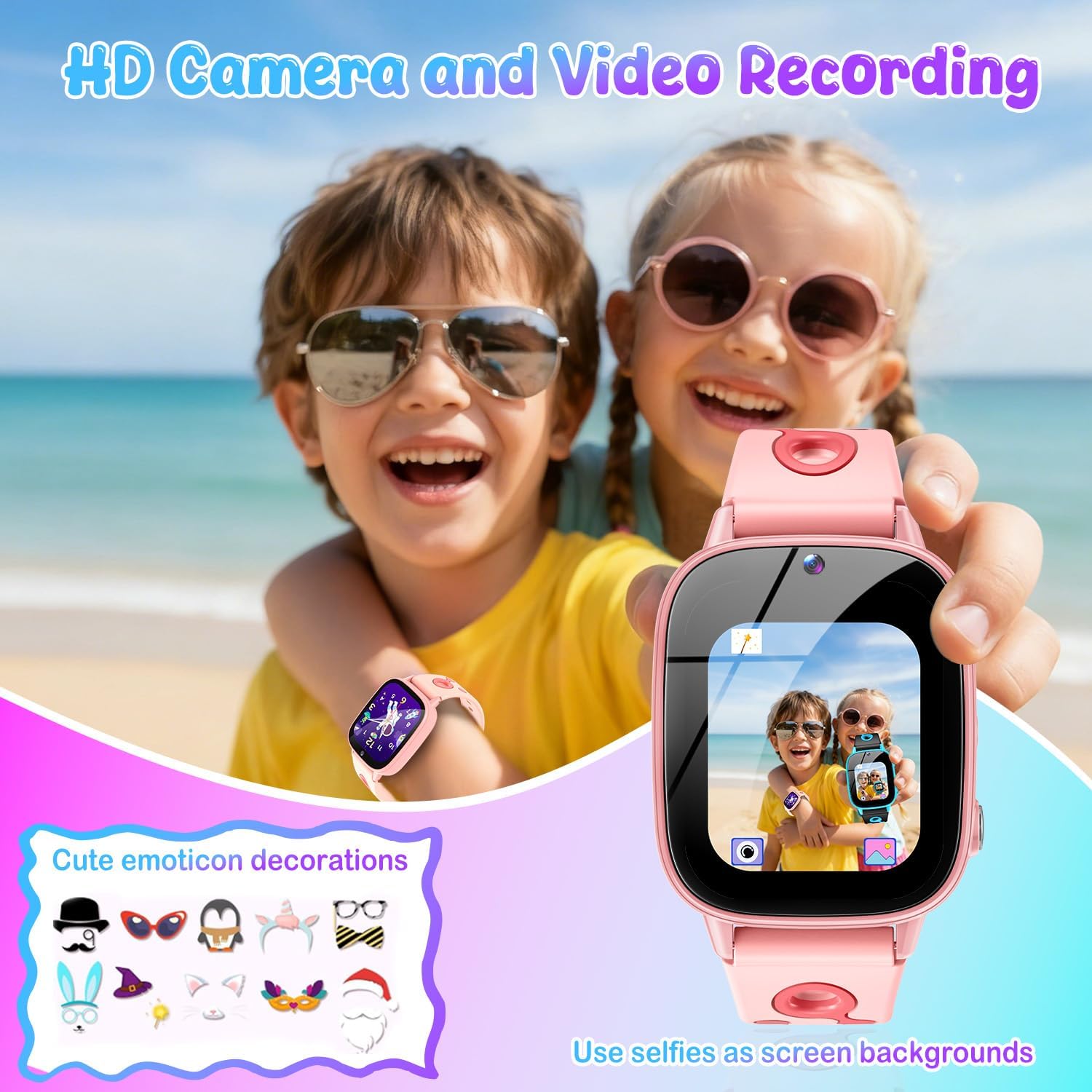 Detalle 2 de Montre Connectée Enfant Cadeaux Smartwatch 1.8" – Caméra HD, IP68, 26 jeux et 512 Mo de mémoire