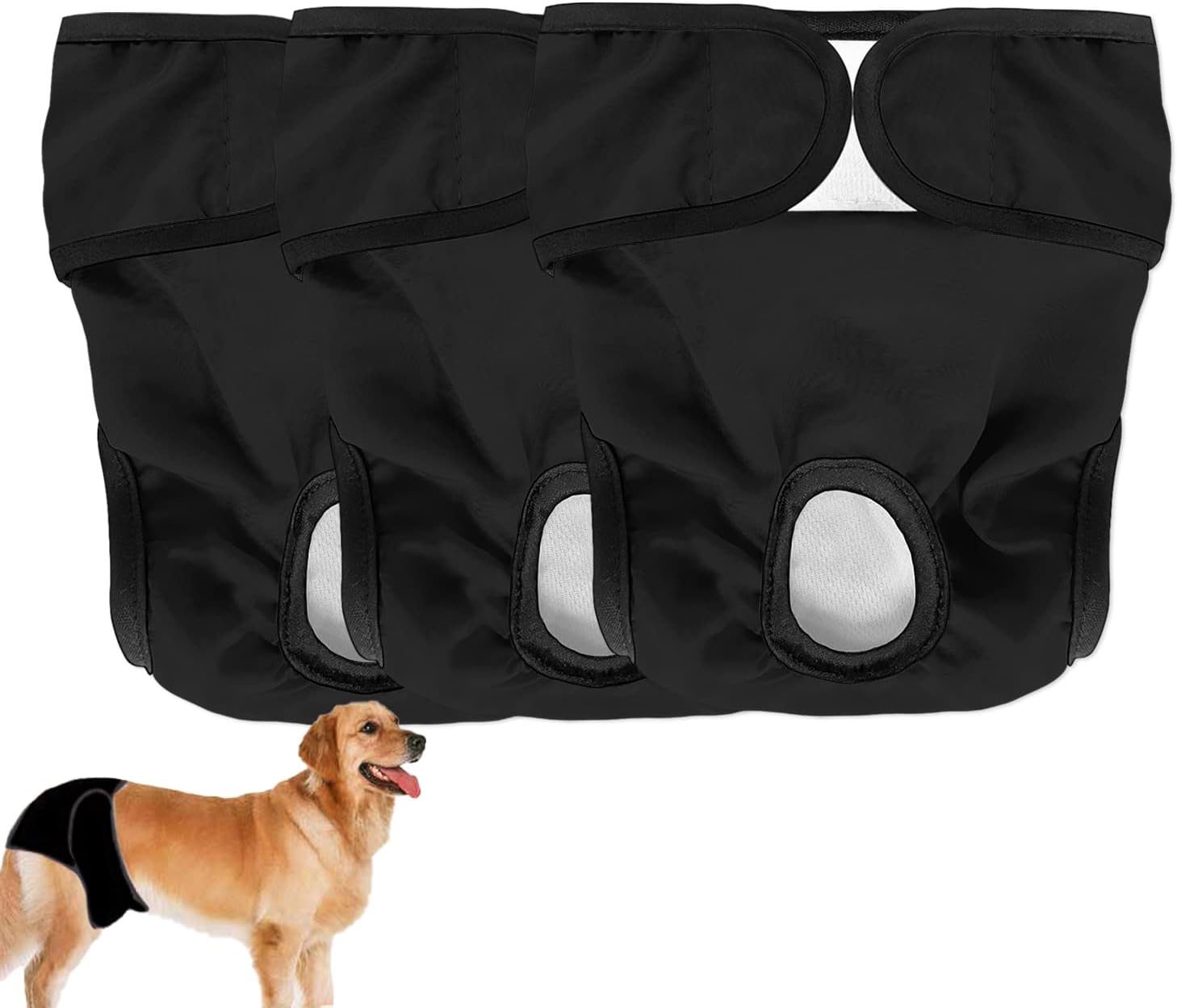 Detalle de Hundewindeln waschbar & wiederverwendbar für Hündinnen – 3er Set XL, Schwarz