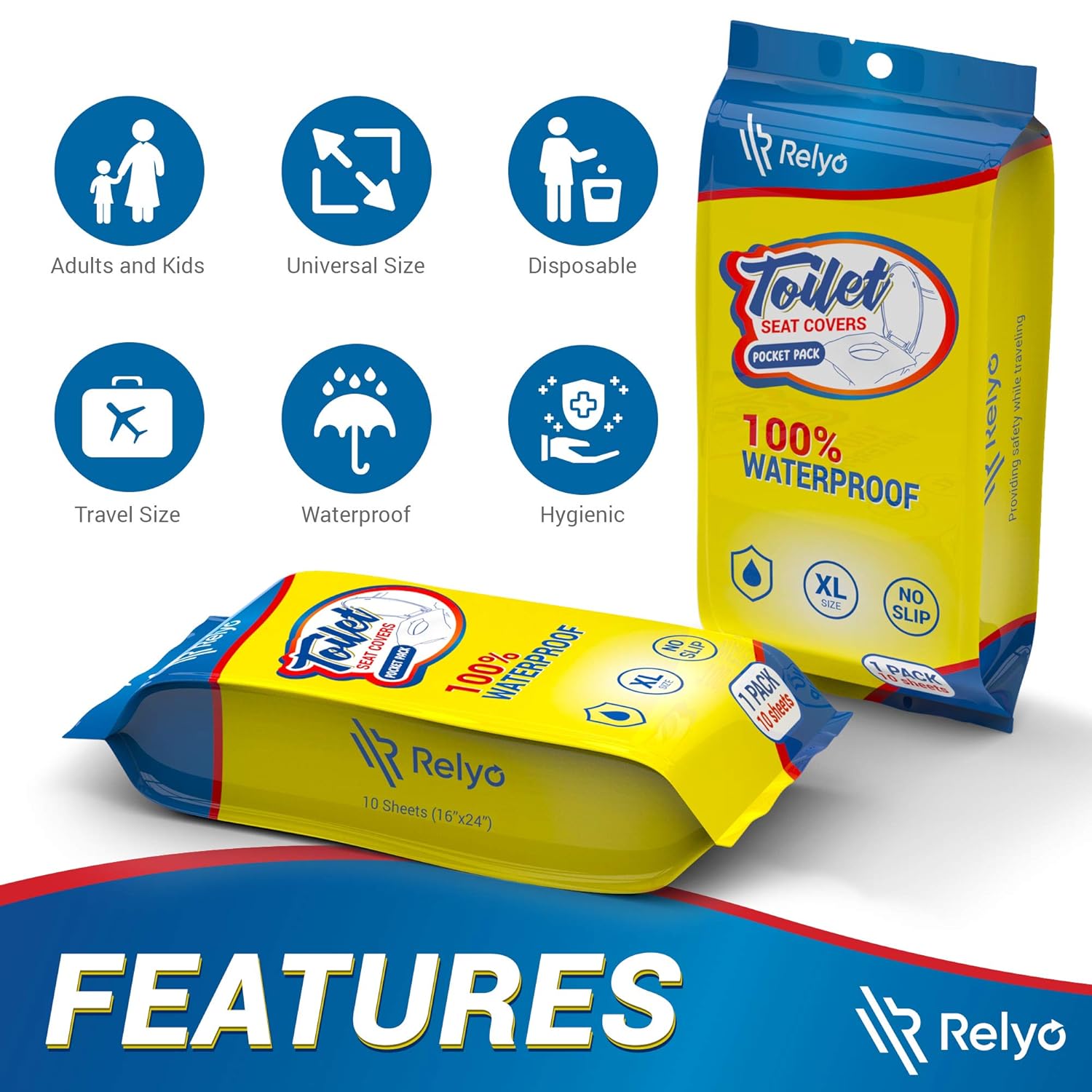 Thumbnail 3 de Relyo 20-Pack XL Disposable Toilet Seat Covers, Waterproof with Adhesive Tabs