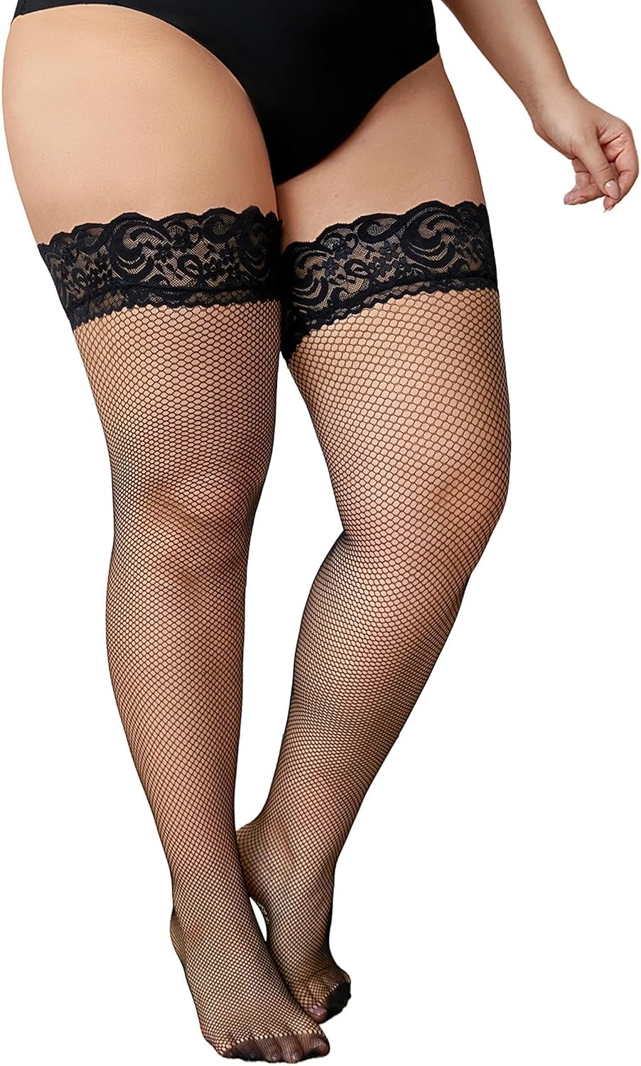 Detalle de Eagerlove Plus Size nylonkousen met kanten boord, siliconen stay-upband en glans