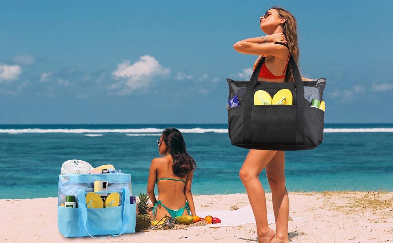 Detalle de ZUXNZUX Mesh Strandtasche XXL Familie – faltbar, wasserdicht, ultraleicht