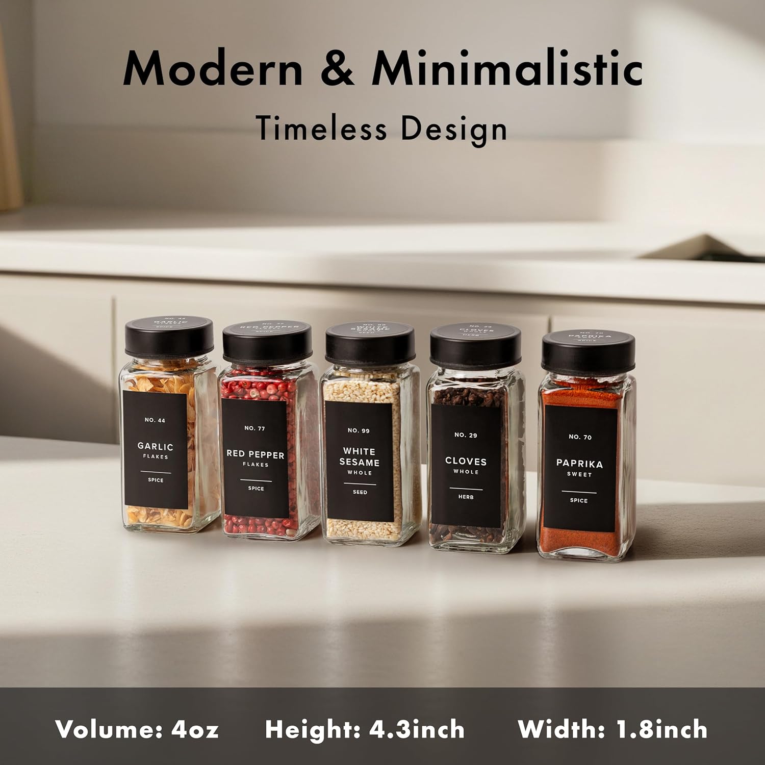 Thumbnail 1 de EDELHAUS Glass Spice Jars with Label and Black Lids (24 x 4oz) – Airtight, labeled, and space-saving