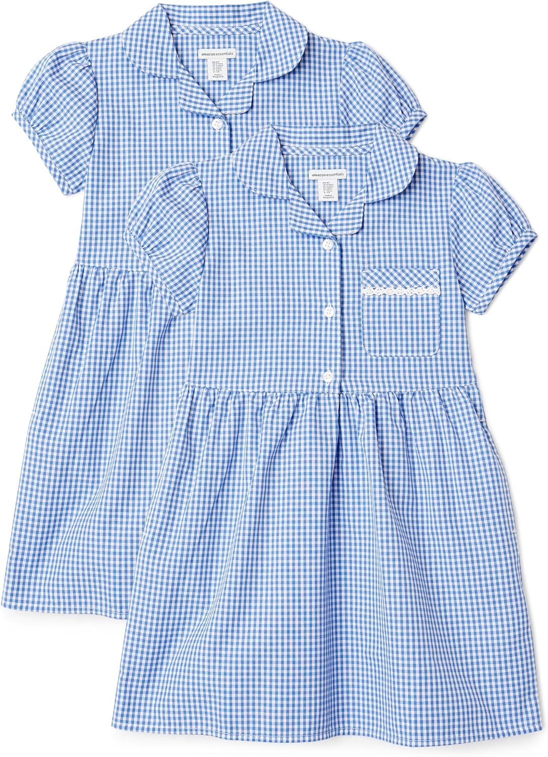 Amazon Essentials Girls' Gingham School Uniform Dress, Pack of 2